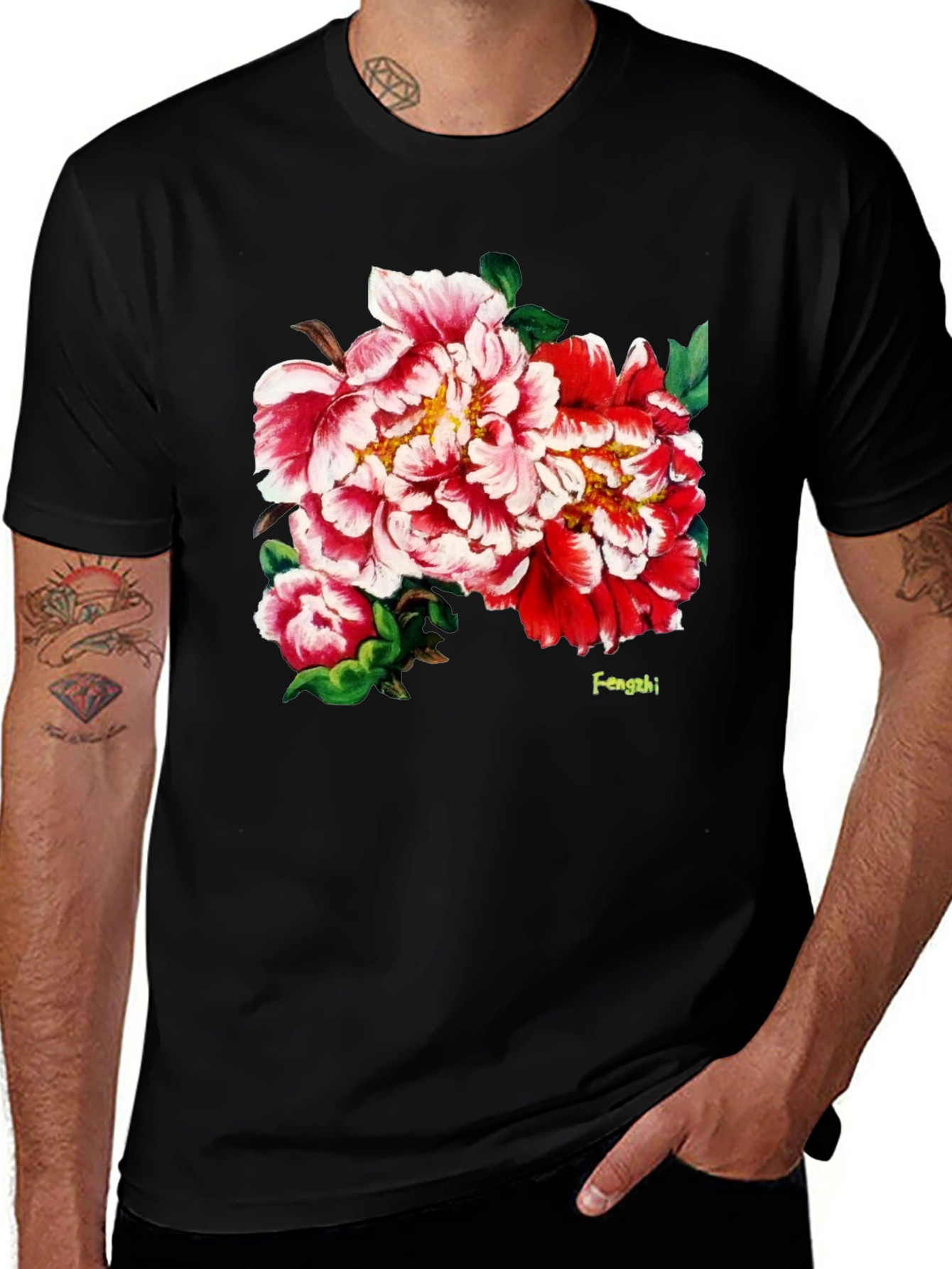 Variant 6 of Floral Print T-Shirt - Black Cotton Blend