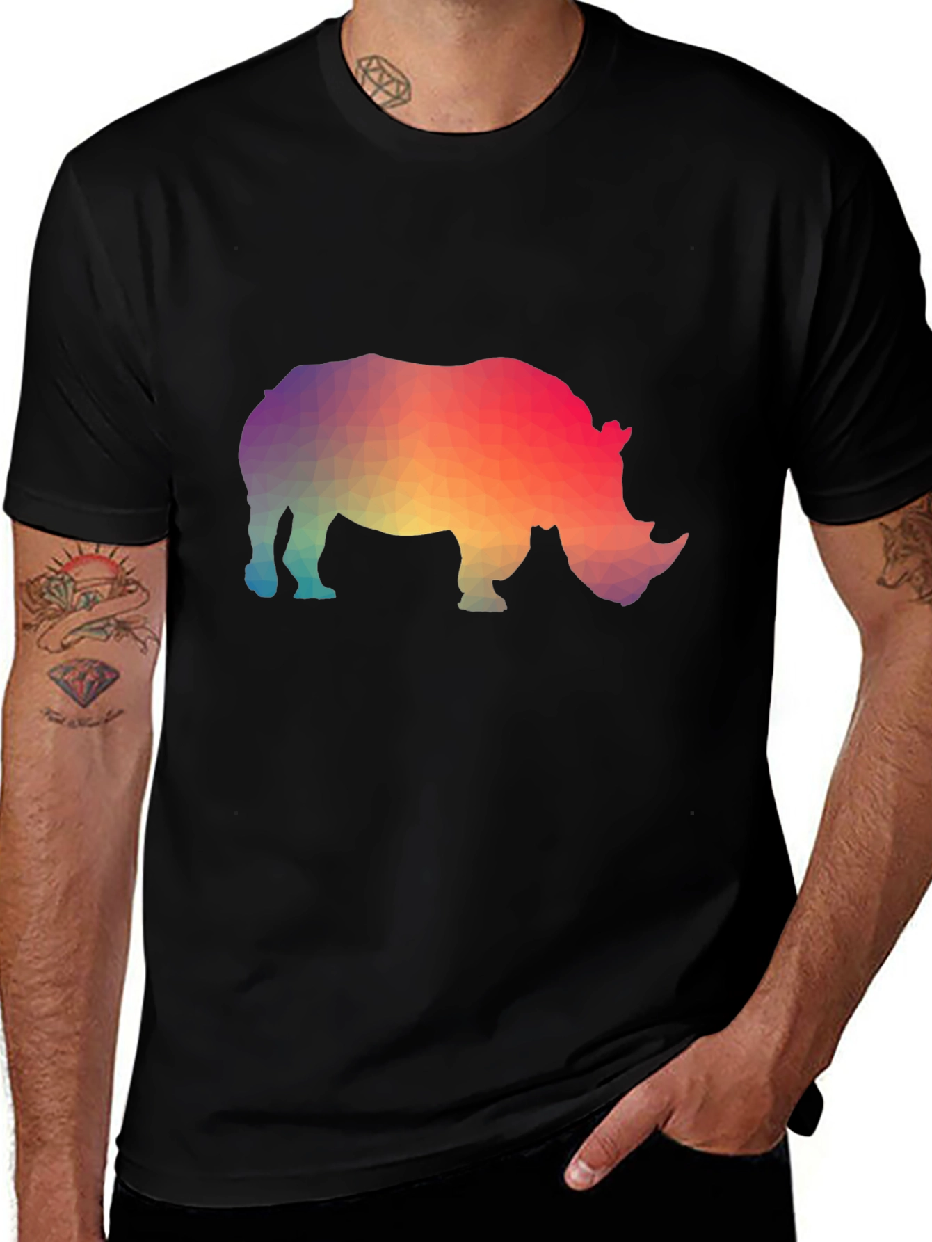 Variant 7 of Geometric Rhino Graphic T-Shirt - Trendy Animal Tee