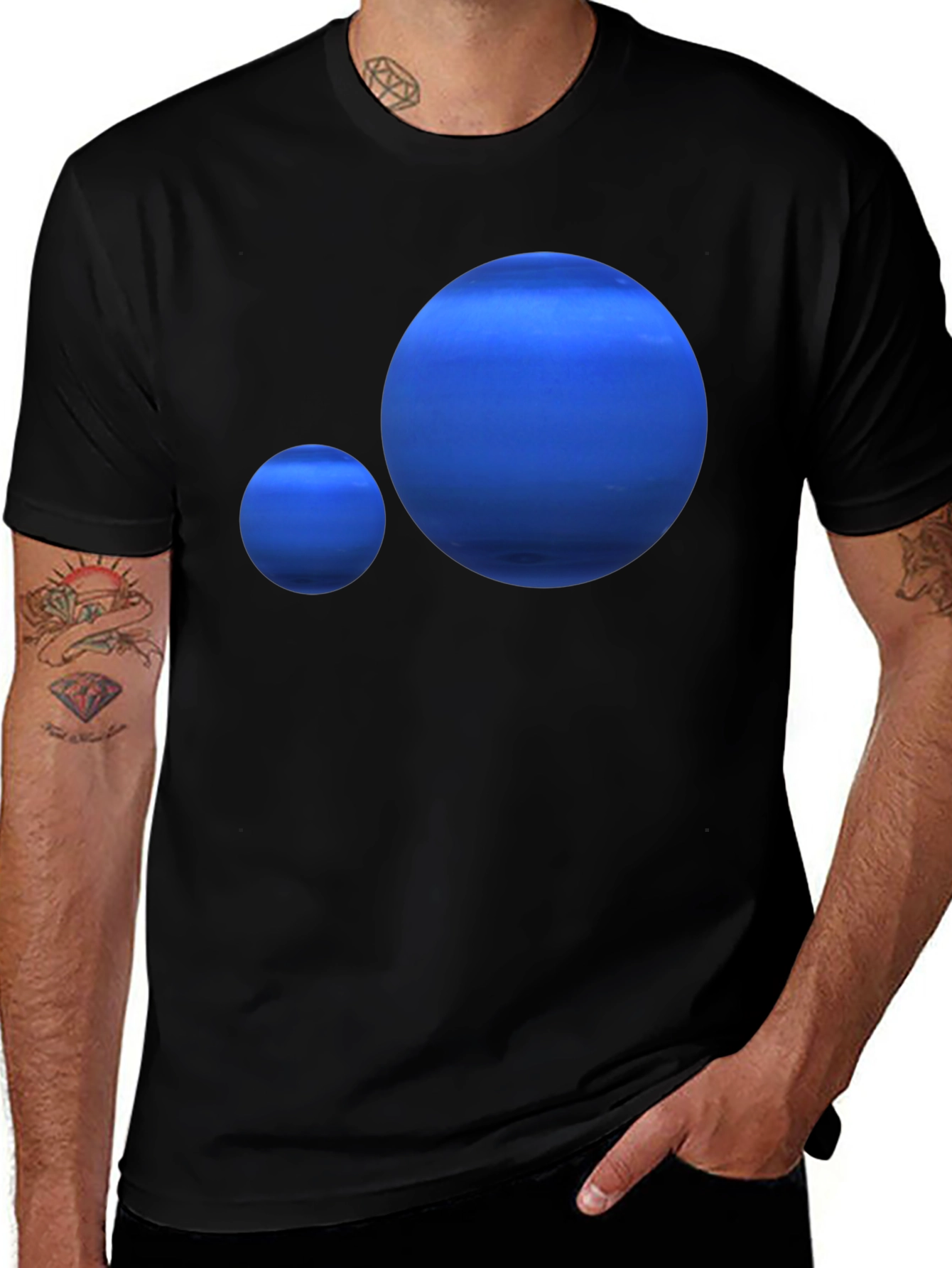 Neptune Planet Graphic Tee - Black Cotton T-Shirt