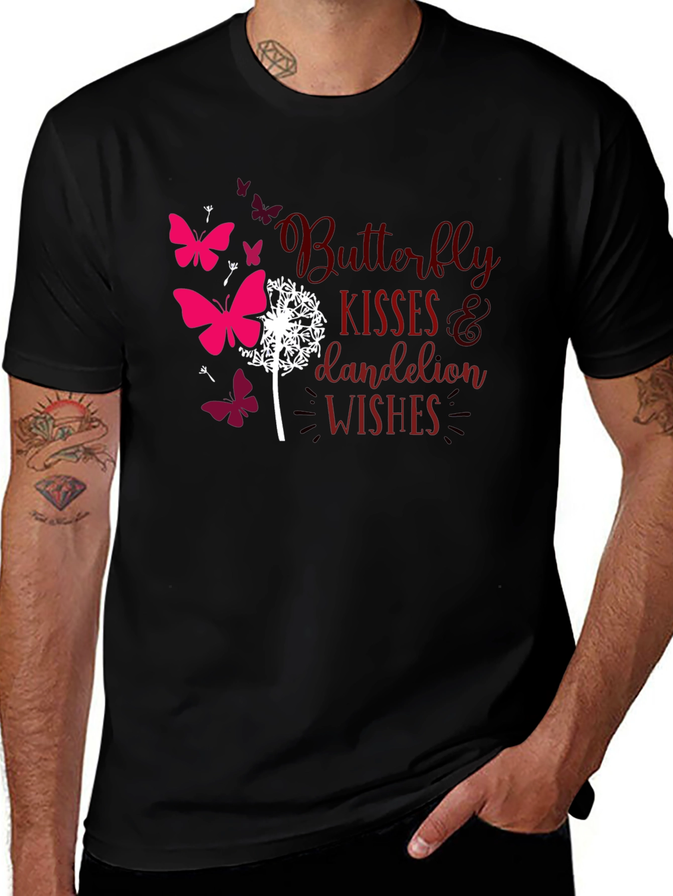Variant 11 of Butterfly Kisses Dandelion Wishes Black T-Shirt