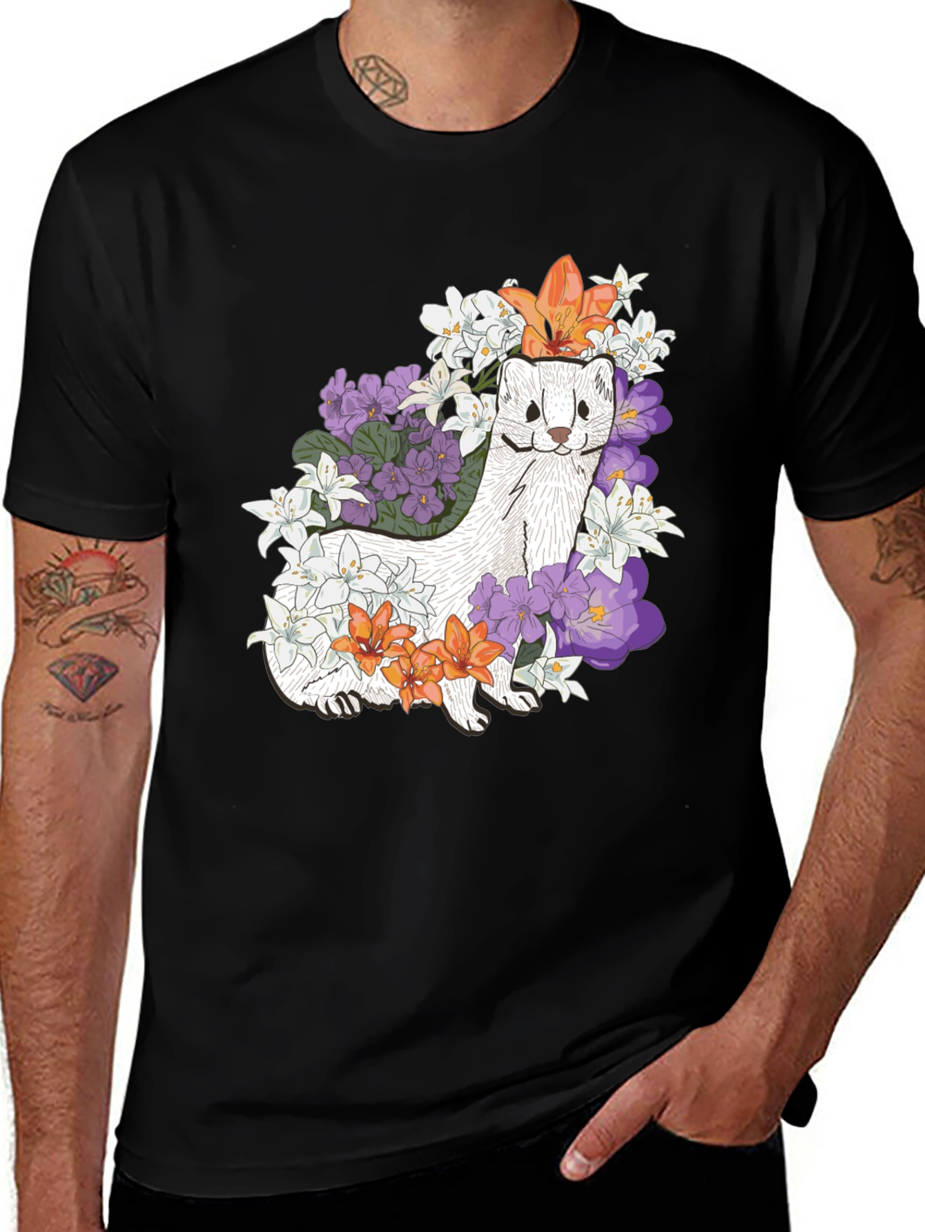 Variant 18 of Ferret Floral T-Shirt - Cute Animal Design