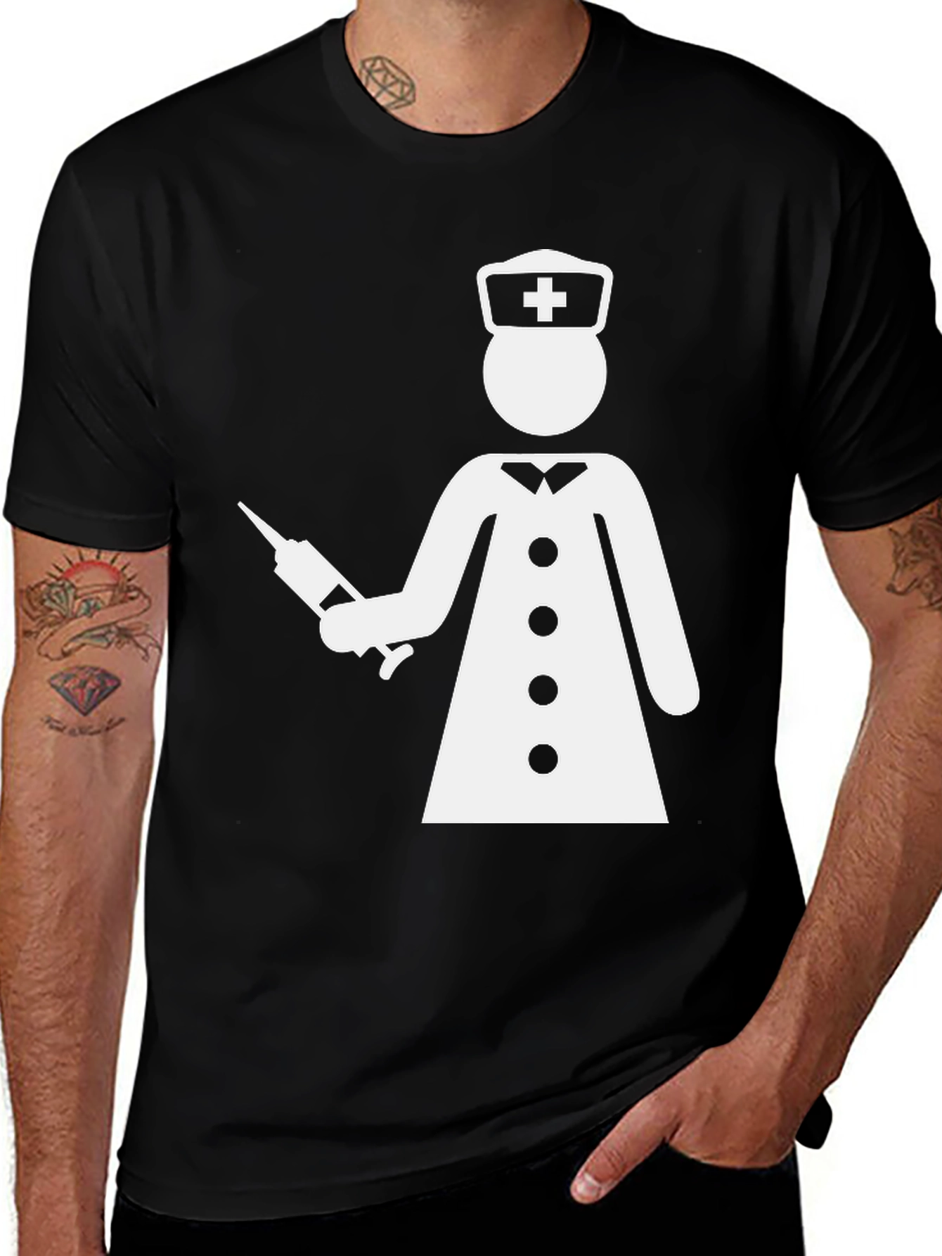 Variant 26 of Funny Nurse T-Shirt - Graphic Tee - Black