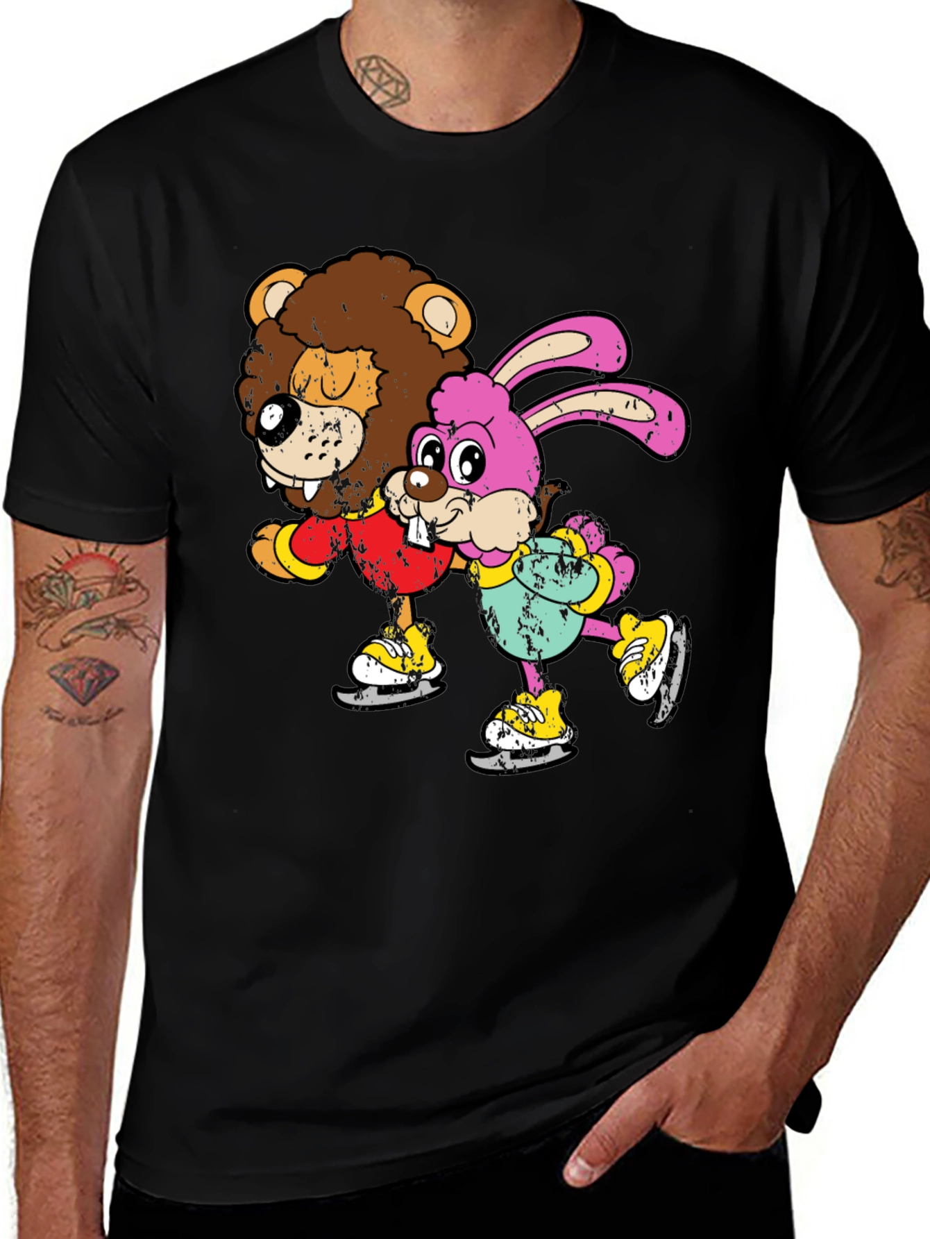 Variant 22 of Cartoon Animals Ice Skating Black T-Shirt