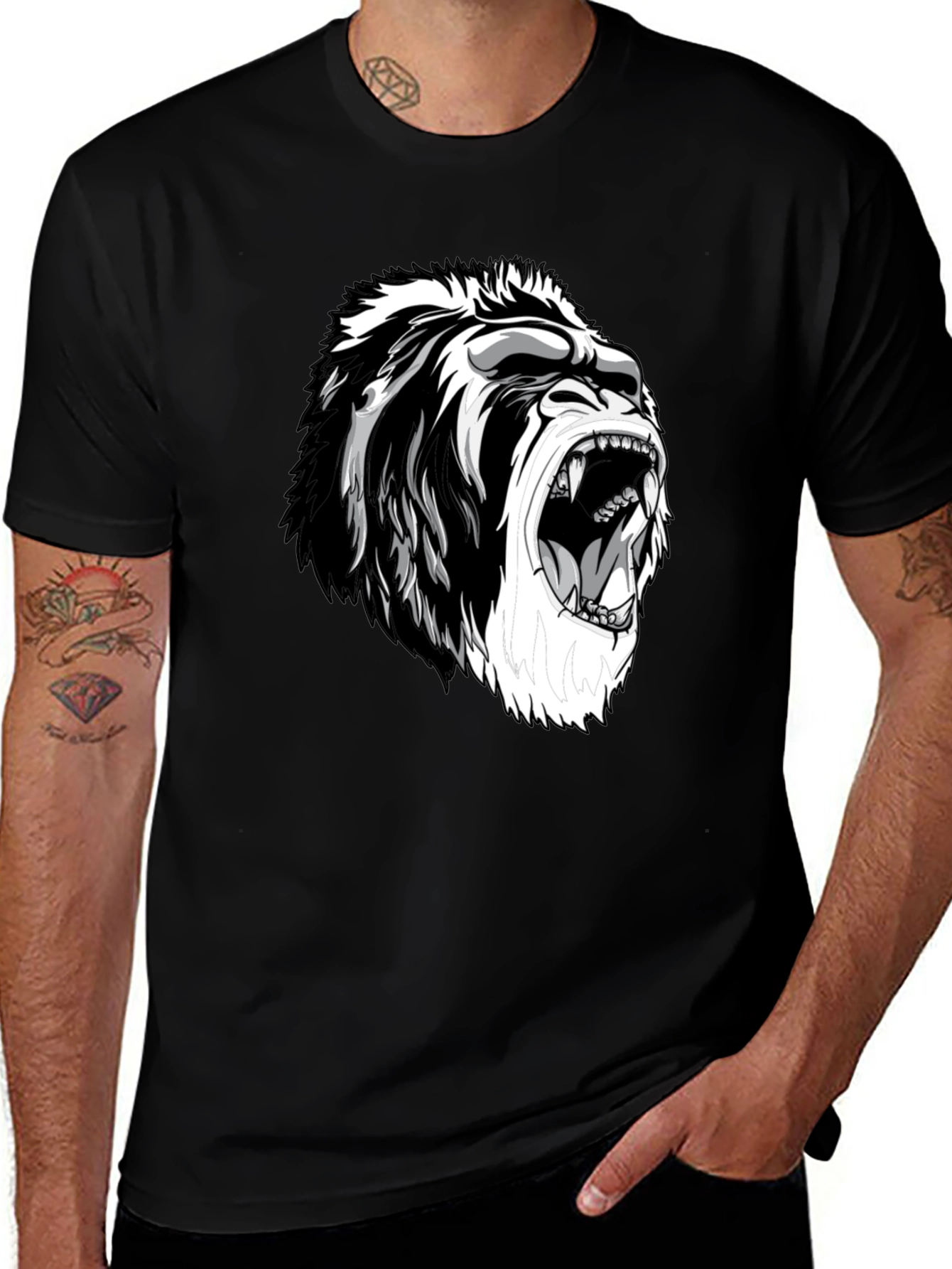 Variant 28 of Roaring Gorilla Graphic Tee - Black Cotton