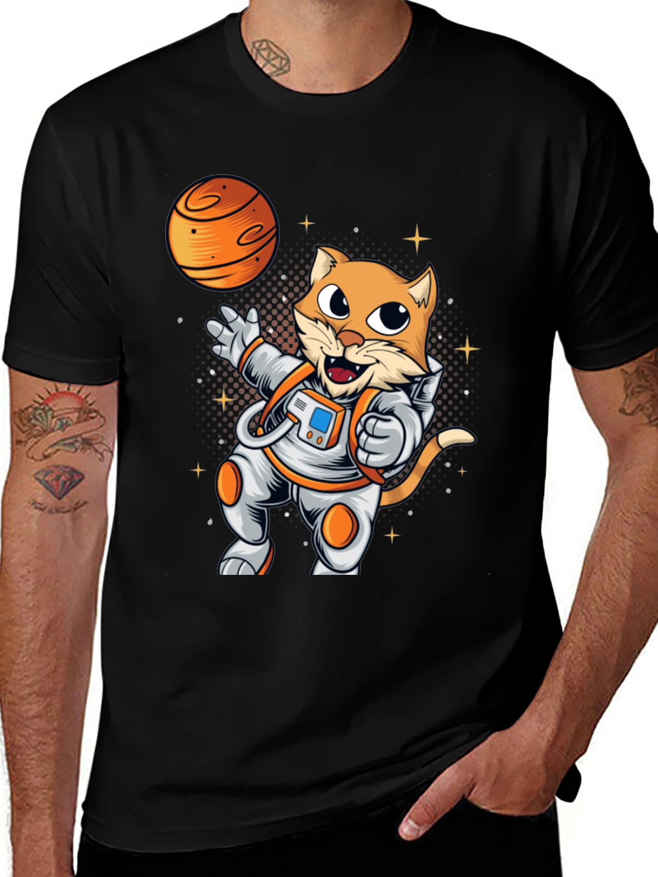 Variant 11 of Cat Astronaut Black T-Shirt