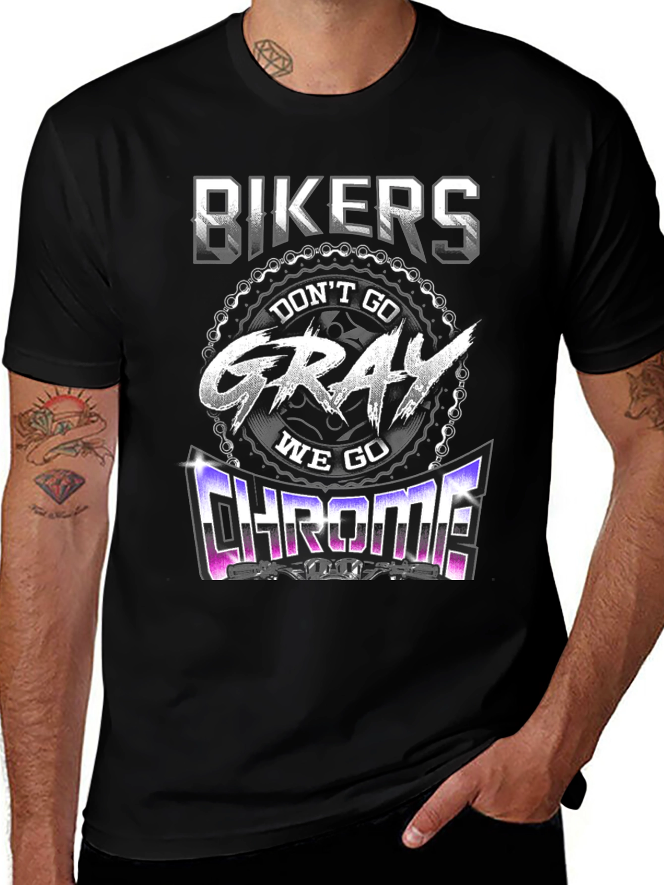 Variant 28 of Bikers Don't Go Gray, We Go Chrome Graphic Tee