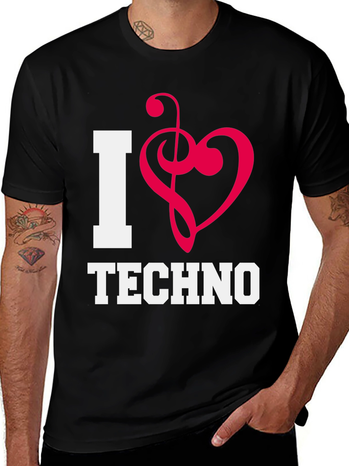 Variant 21 of I Love Techno Black Cotton T-Shirt