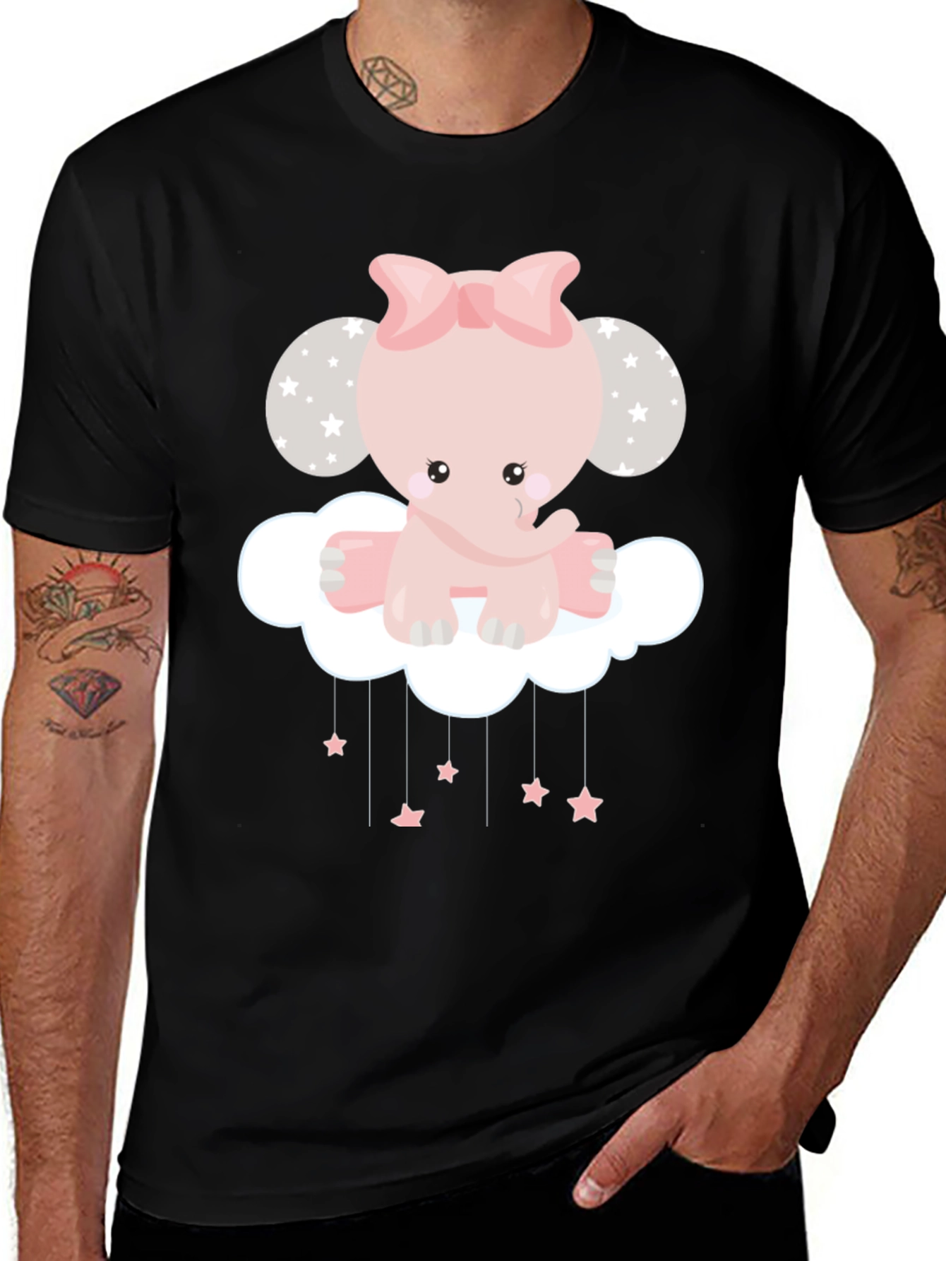 Variant 27 of Cute Elephant Cloud Graphic Tee - Black