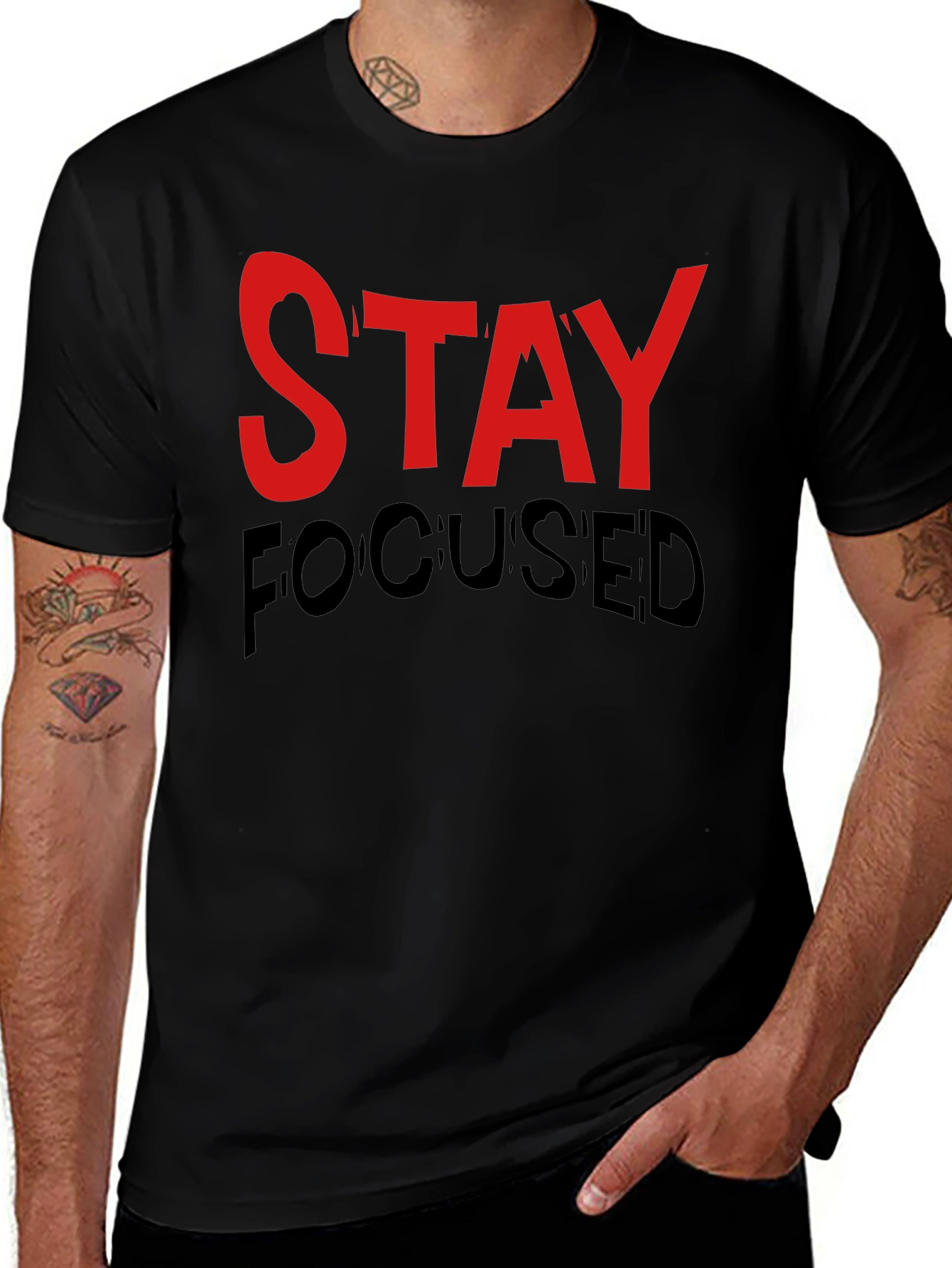 Stay Focused Graphic Print Black T-Shirt