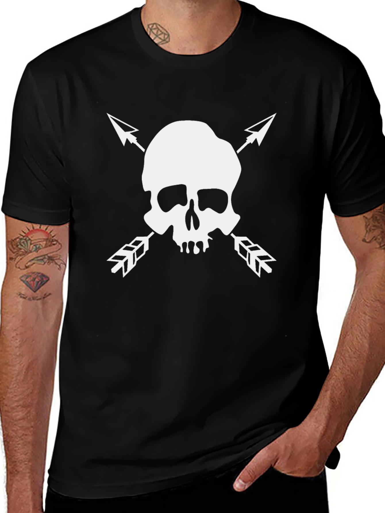 Variant 12 of Skull and Arrow Graphic Tee - Black Cotton Blend