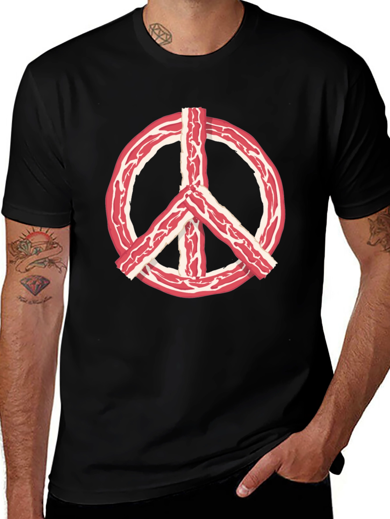 Variant 2 of Bacon Peace Sign T-Shirt - Sizzle in Style!