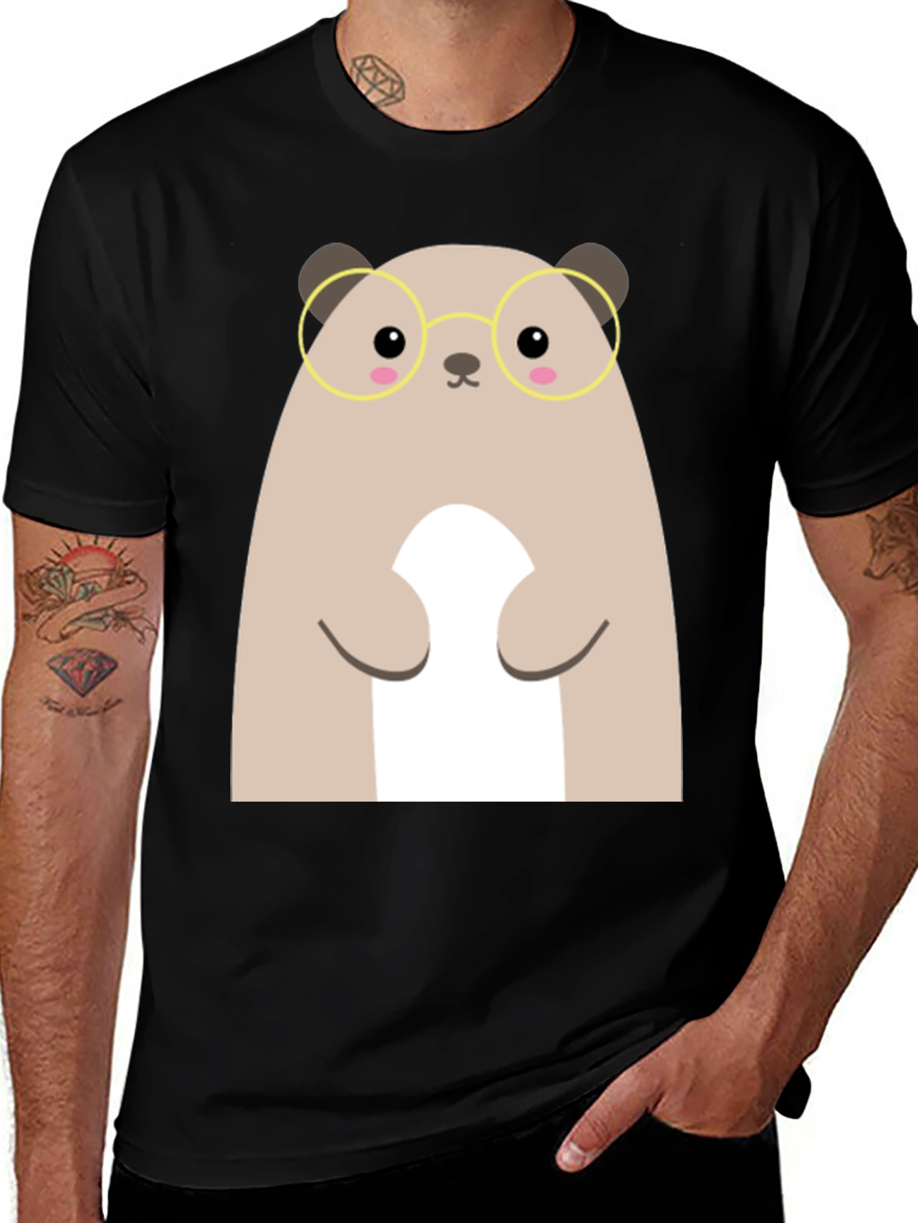 Variant 21 of Cute Hamster with Glasses Black T-Shirt