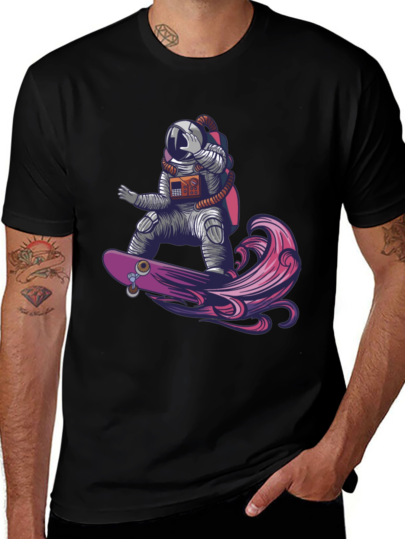 Astronaut Surfer Black T-Shirt