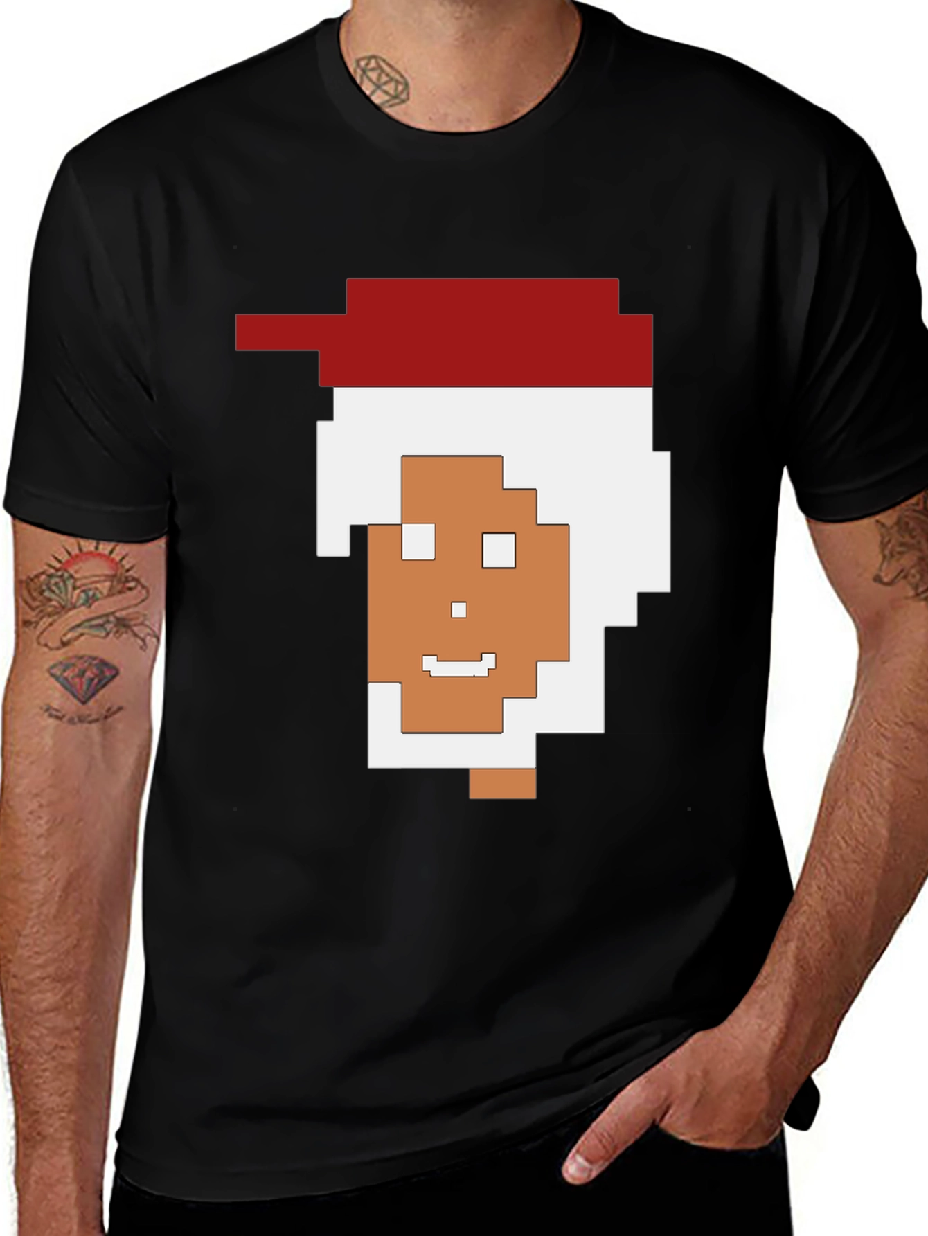 Variant 11 of Pixelated Santa Black Tee