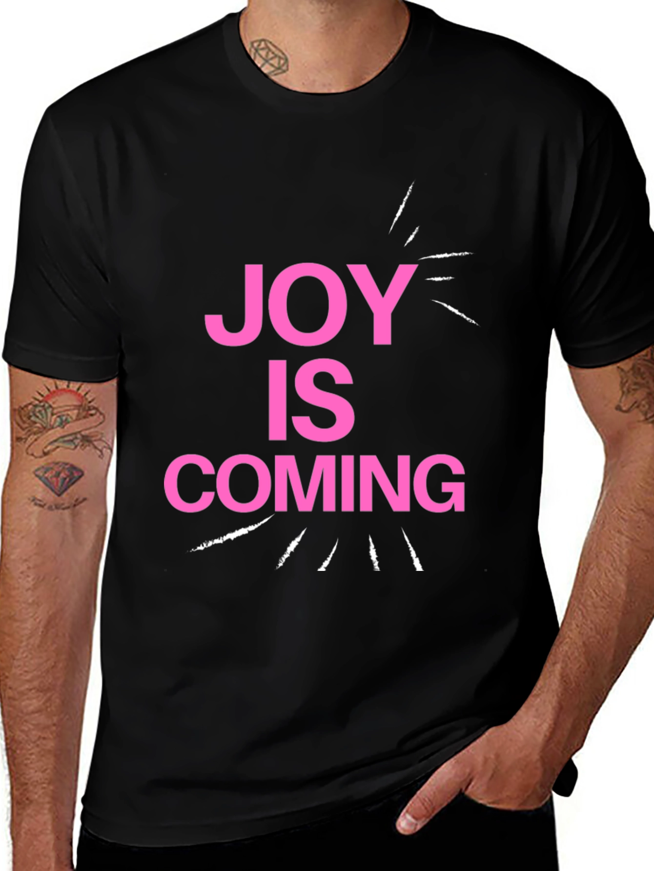 Variant 30 of Joy is Coming Black Graphic T-Shirt