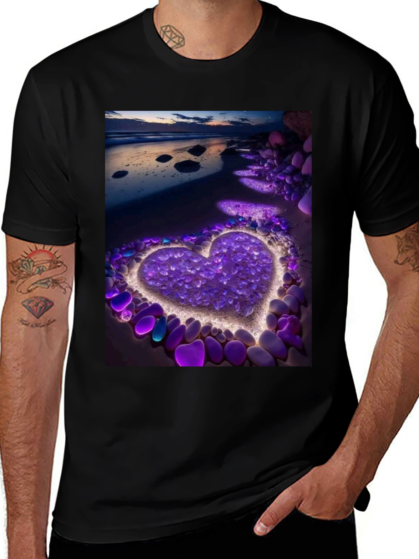 Variant 6 of Heart Beach Print Tee - Stylish Graphic T-Shirt