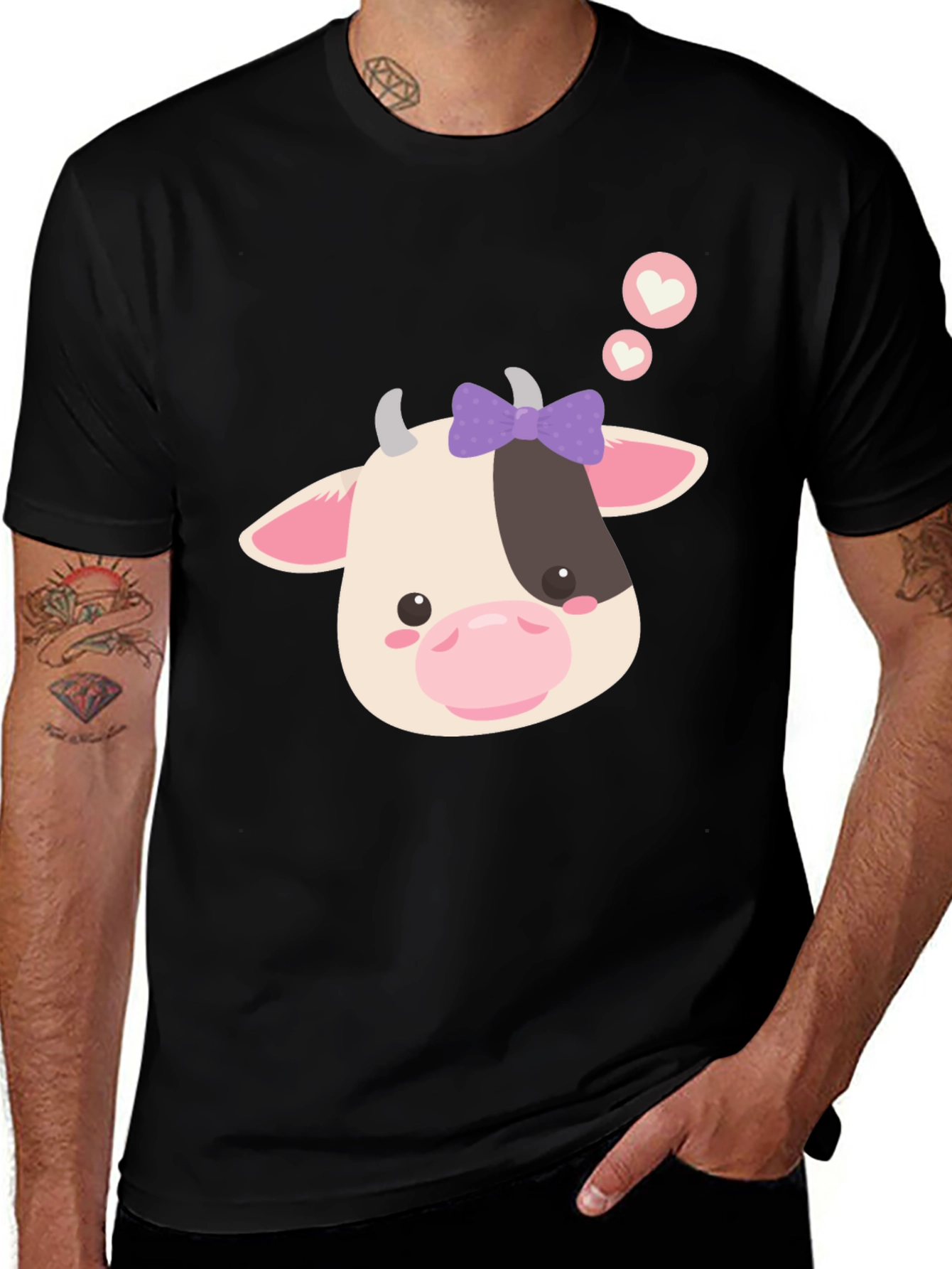 Variant 17 of Cute Cow with Bow Black T-Shirt