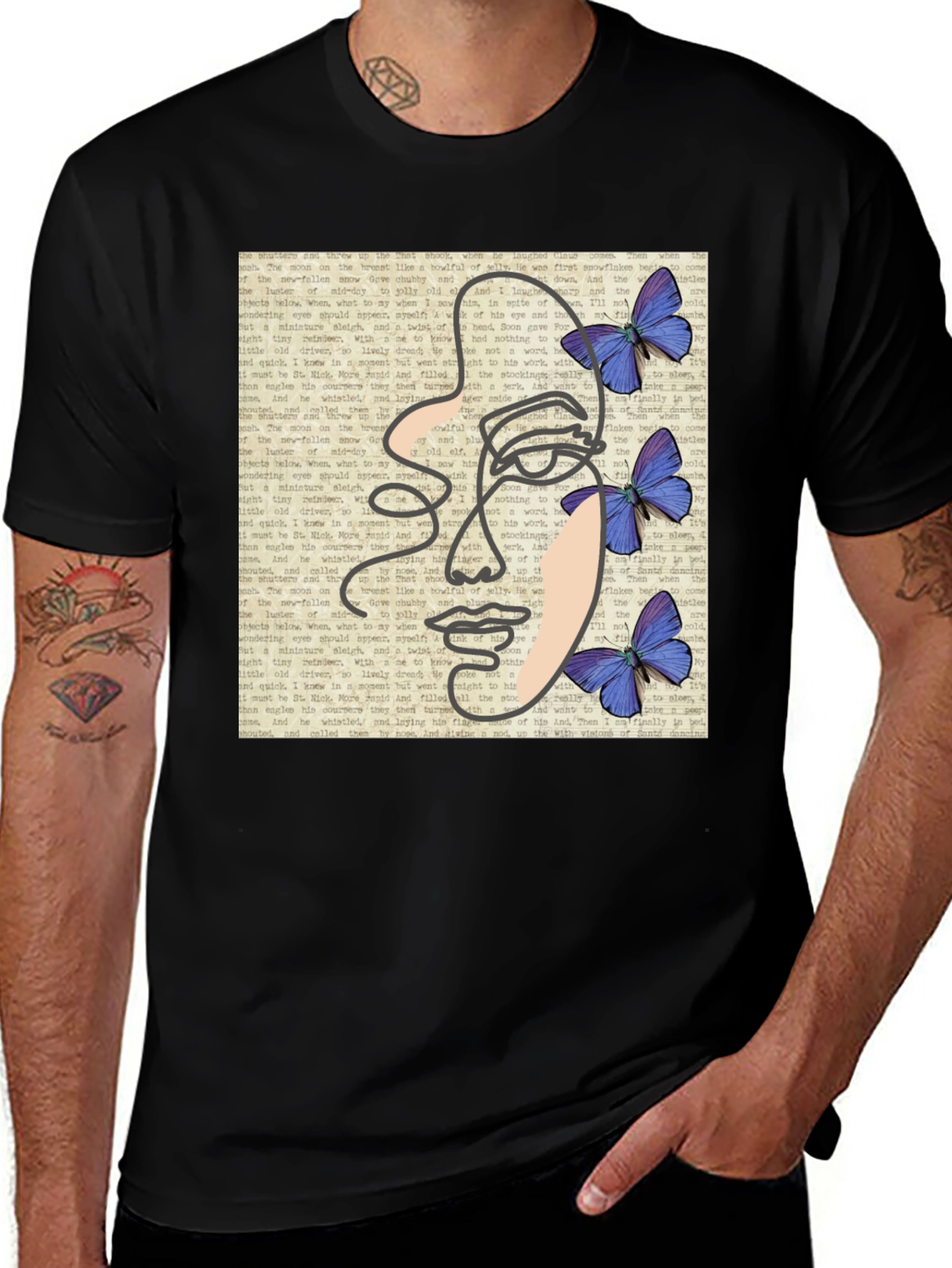 Variant 8 of Abstract Face Butterfly Black T-Shirt