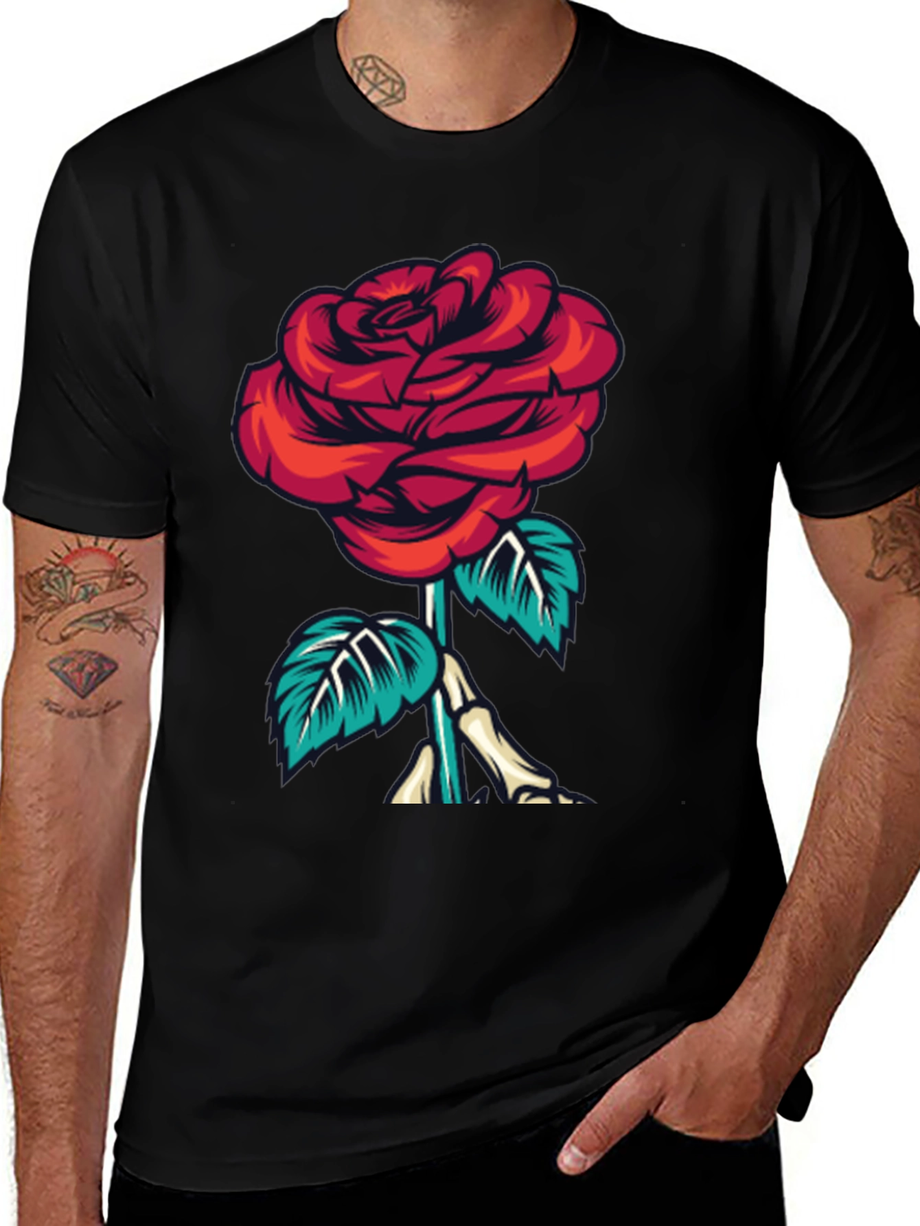 Variant 19 of Rose Skeleton Graphic Black T-Shirt