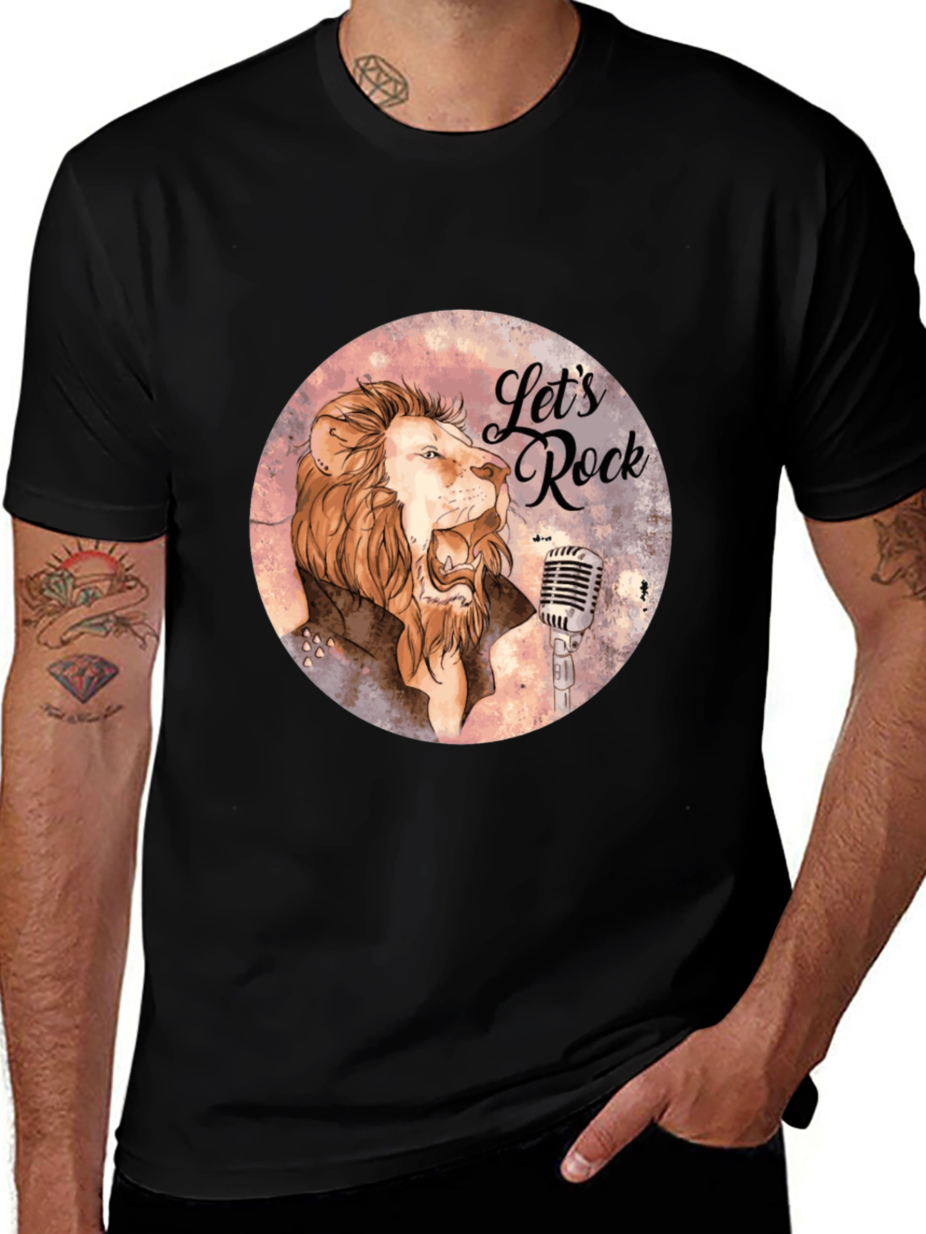 Variant 16 of Let's Rock Lion Graphic T-Shirt - Black