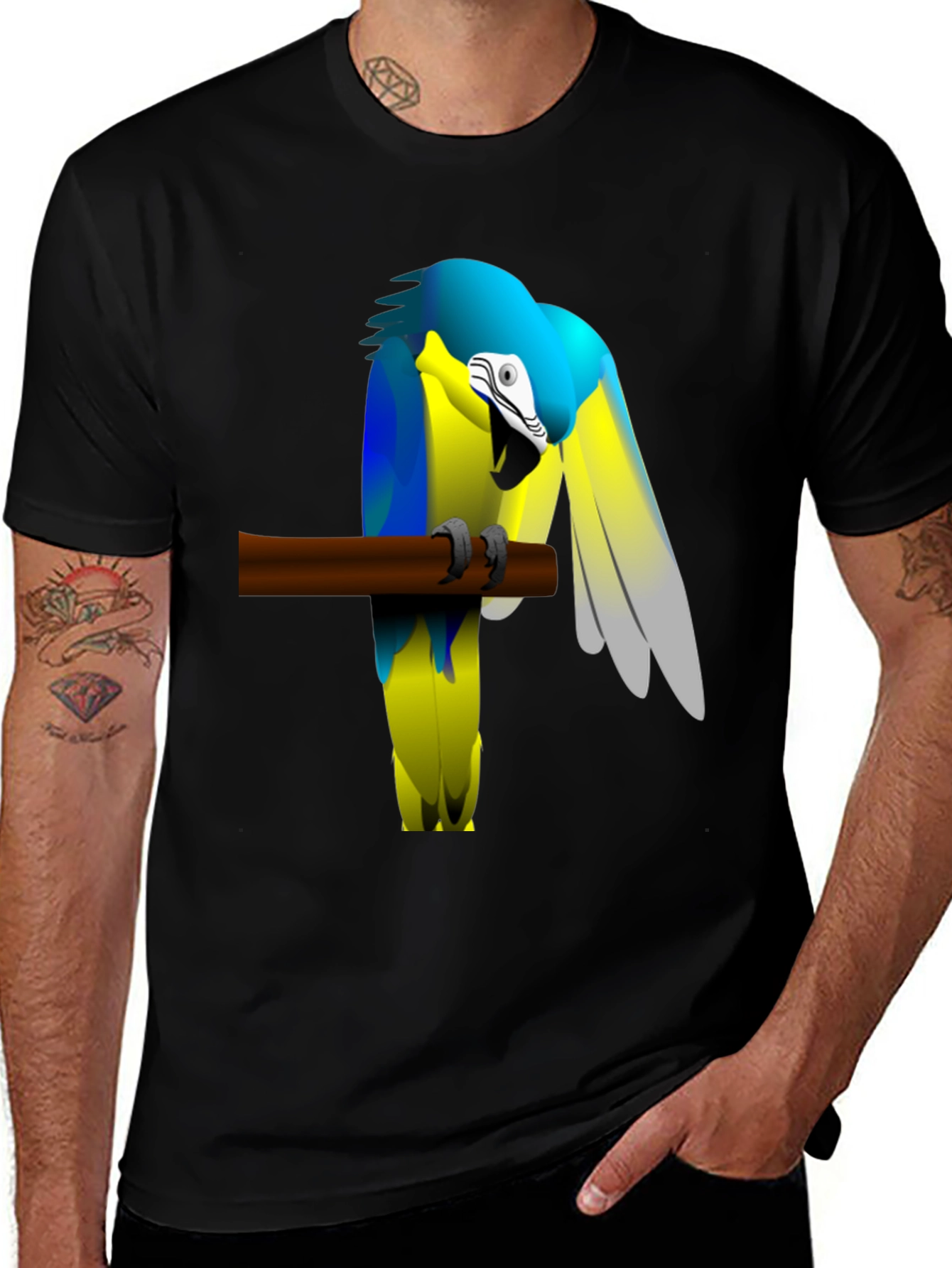 Variant 26 of Blue and Yellow Parrot Graphic Tee - Cool Bird Lover Design