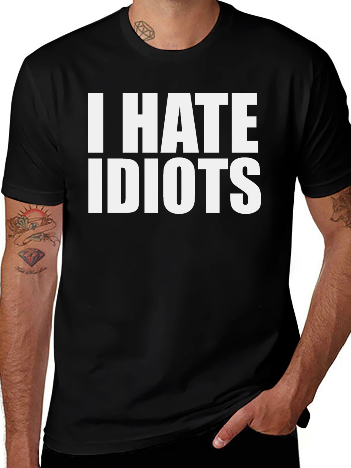 Variant 25 of I Hate Idiots Graphic Tee - Black Cotton T-Shirt