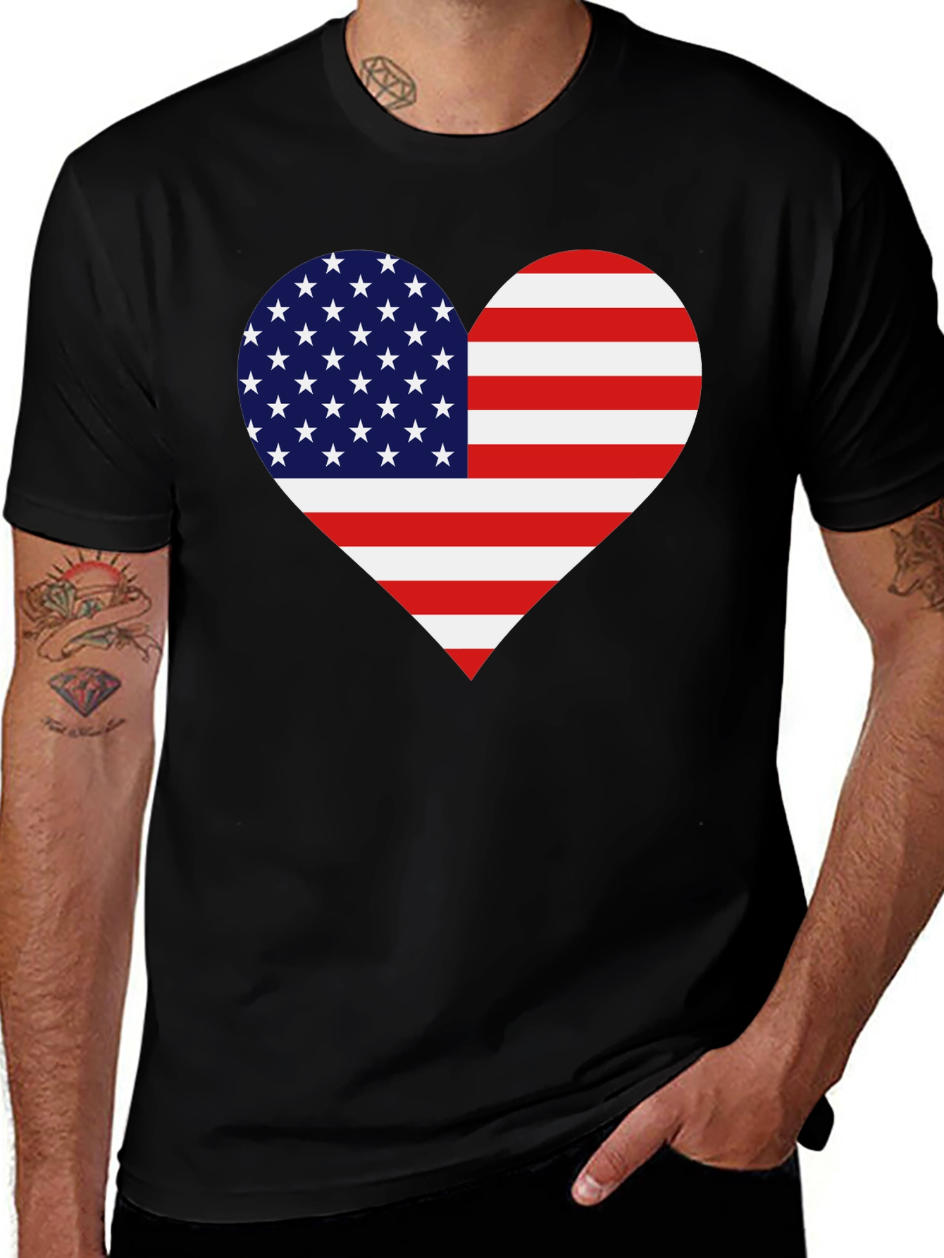 Patriotic American Flag Heart Graphic T-Shirt