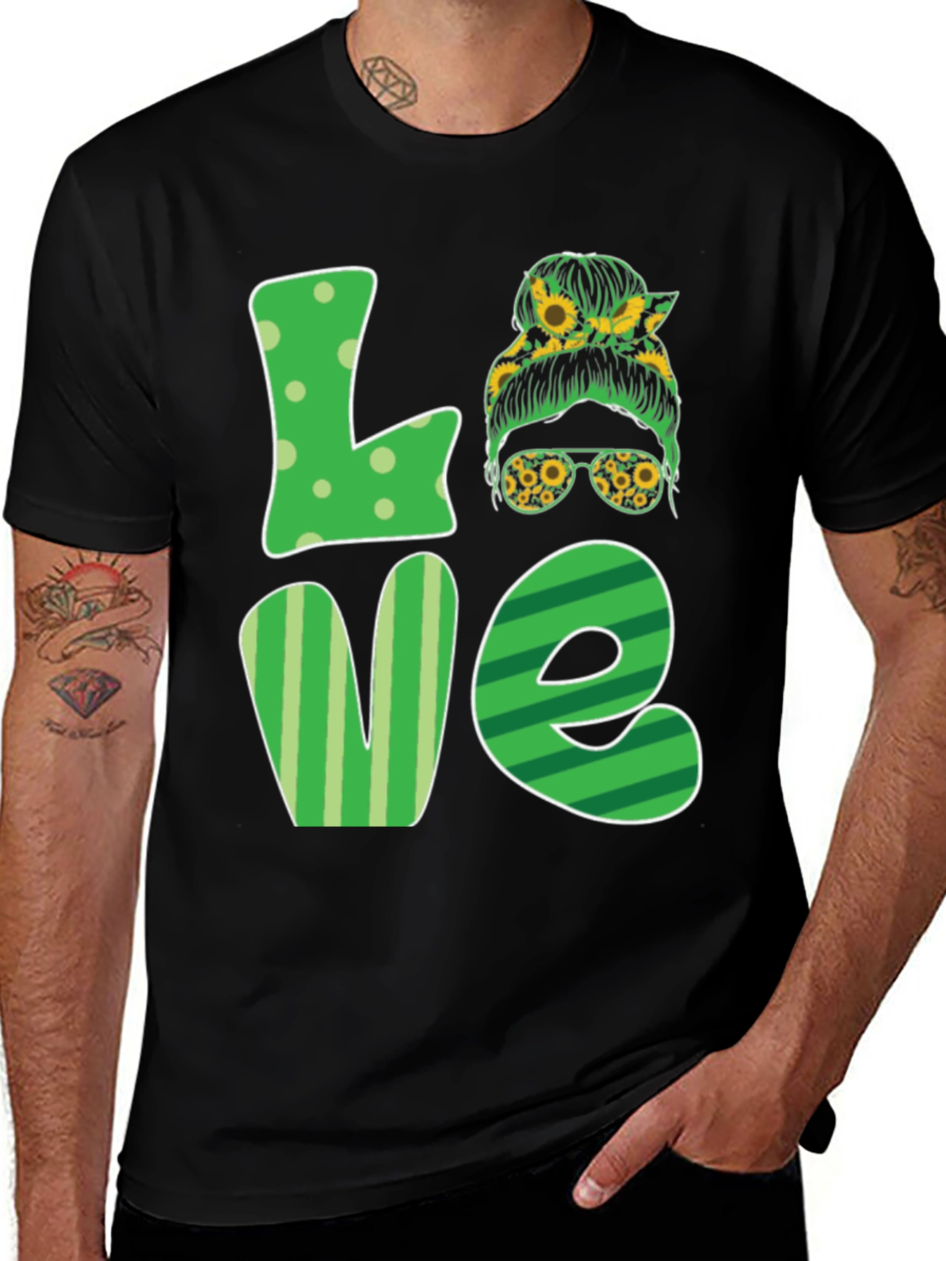 Variant 16 of Love Sunflower Messy Bun Women's T-Shirt