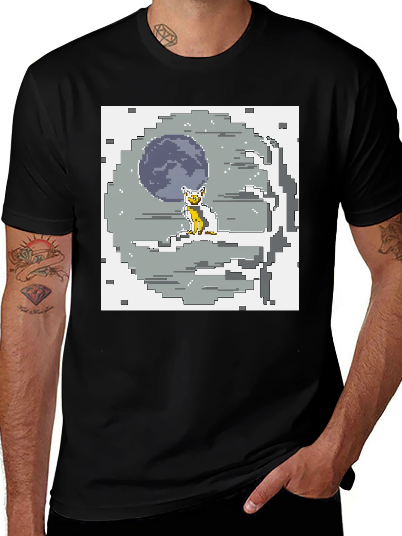 Variant 16 of Pixel Art Cat on Moon Graphic T-Shirt