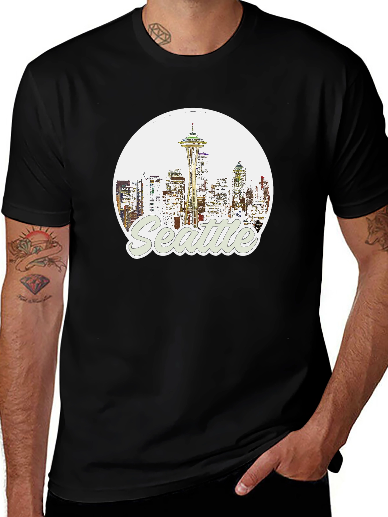 Seattle Skyline Graphic Tee - Black Cotton Blend