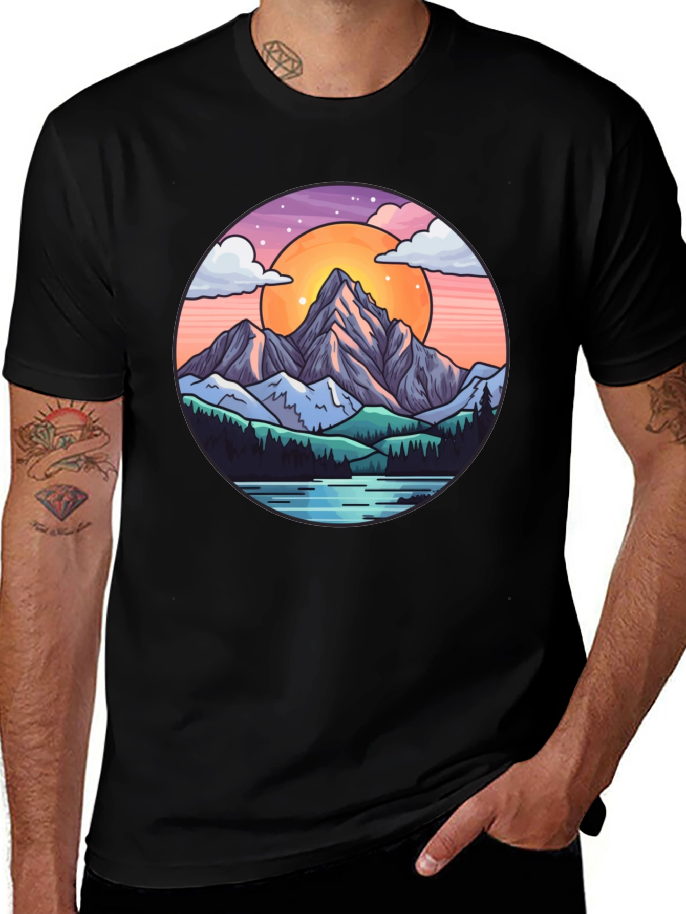 Variant 9 of Mountain Sunset Graphic Tee - Nature Lover Shirt