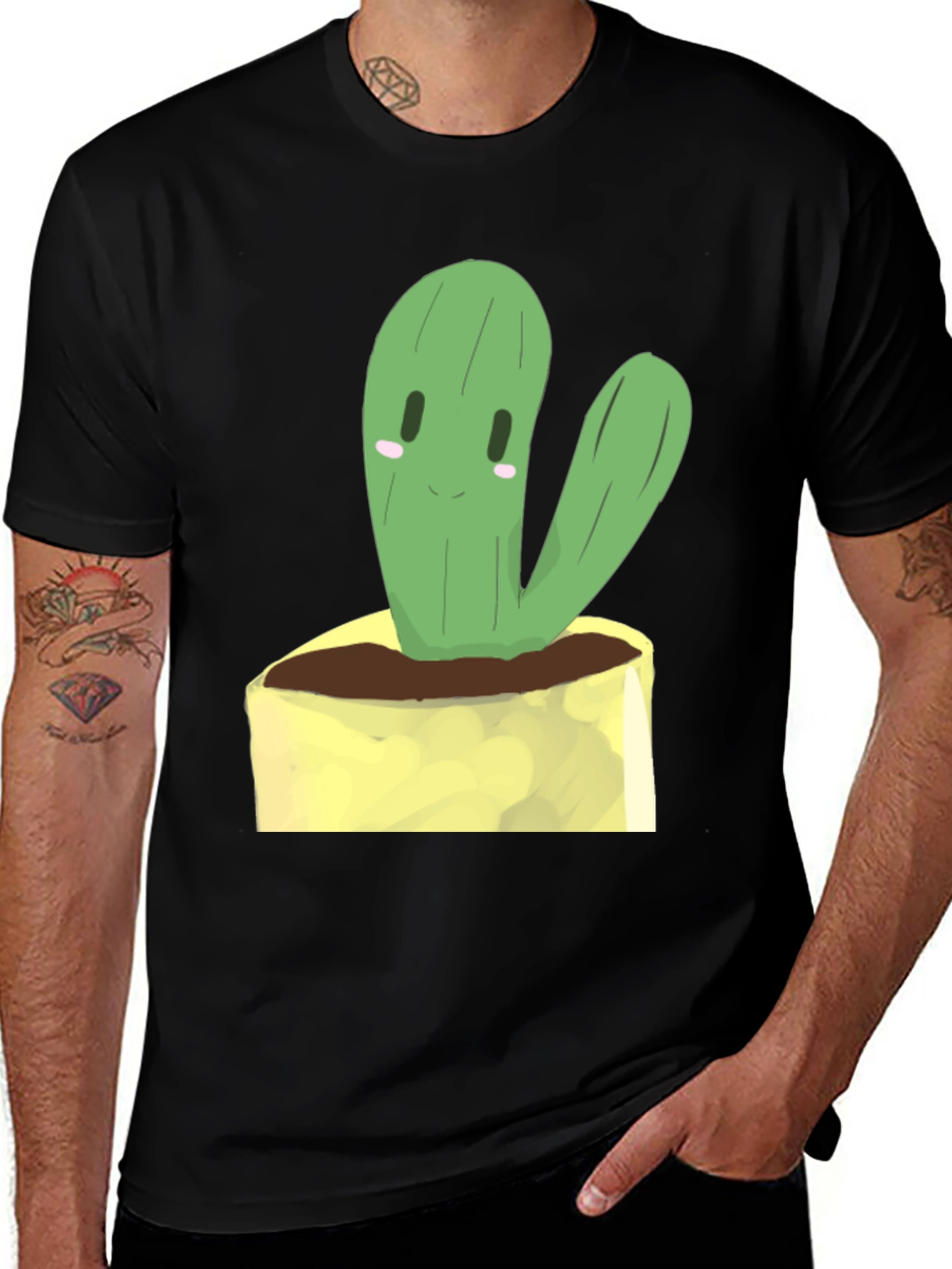 Variant 24 of Cute Cactus Graphic Tee - Black Cotton T-Shirt