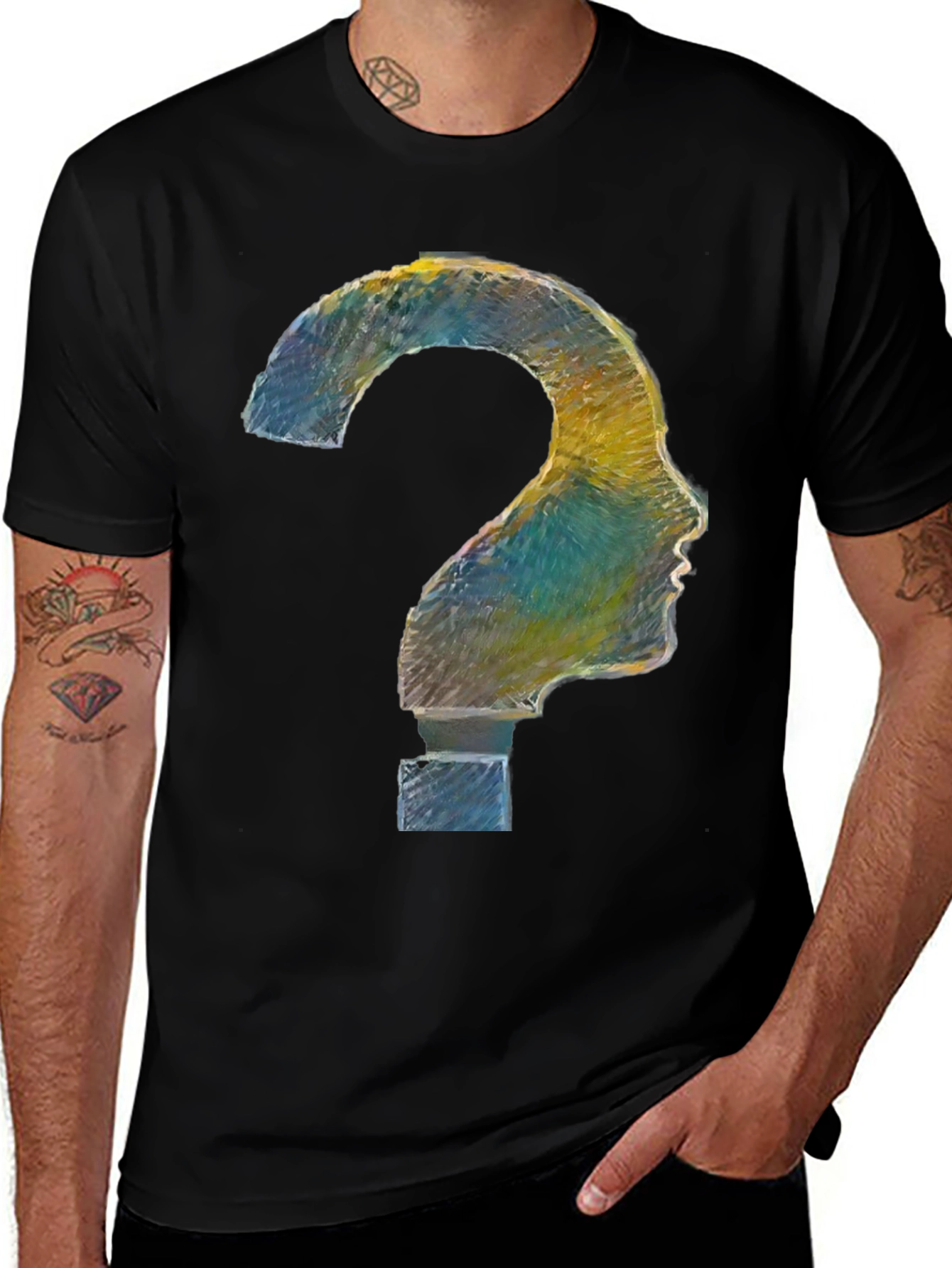 Variant 13 of Question Mark Face Graphic Tee - Soft Black Cotton