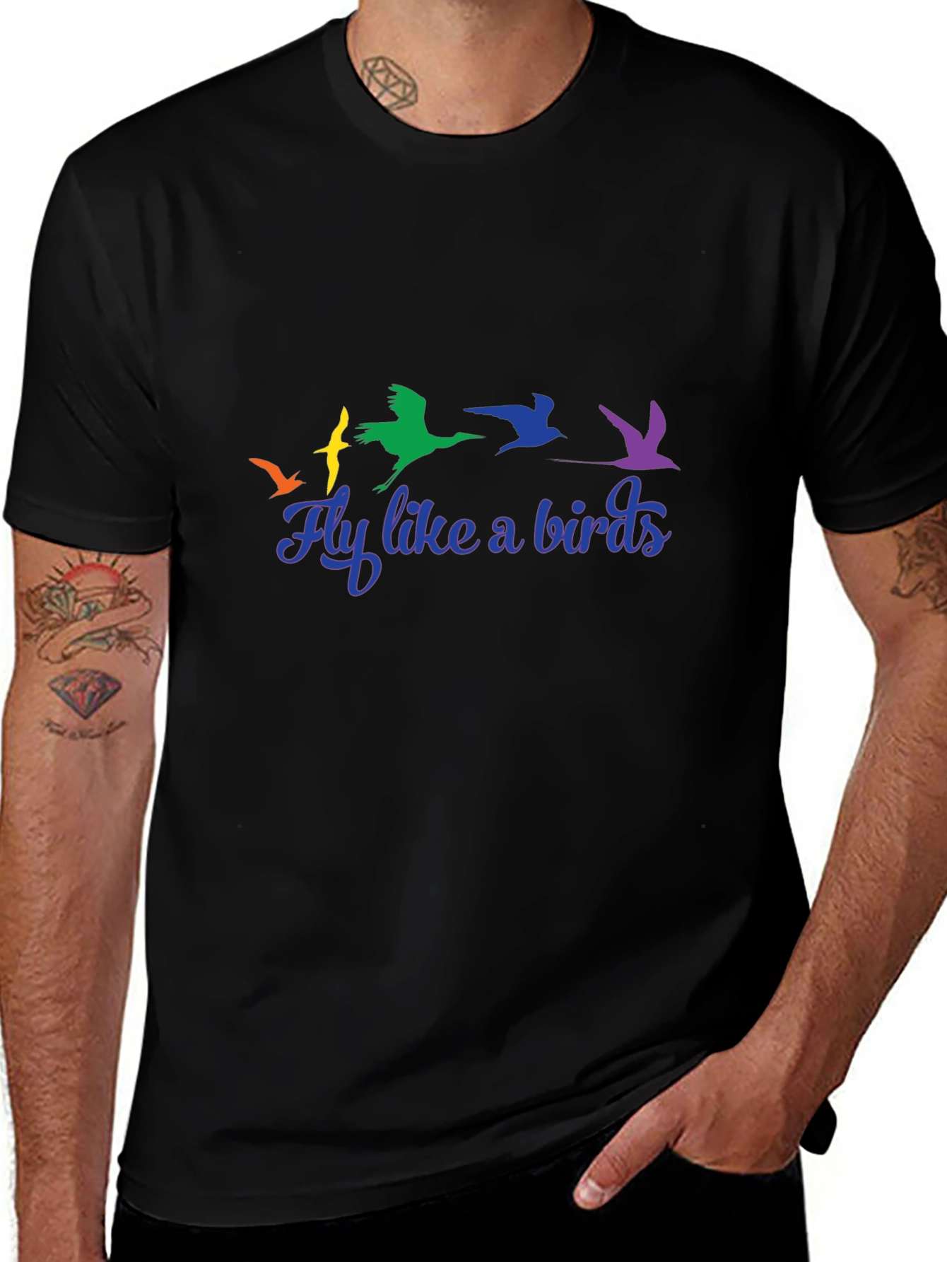 Variant 9 of Fly Like A Bird Graphic Tee - Black Cotton Blend