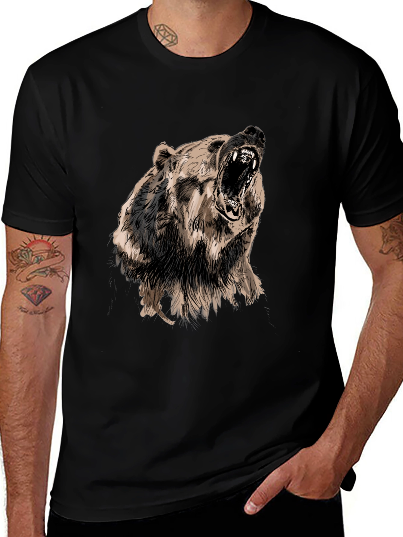 Variant 3 of Roaring Bear Graphic Print Black T-Shirt