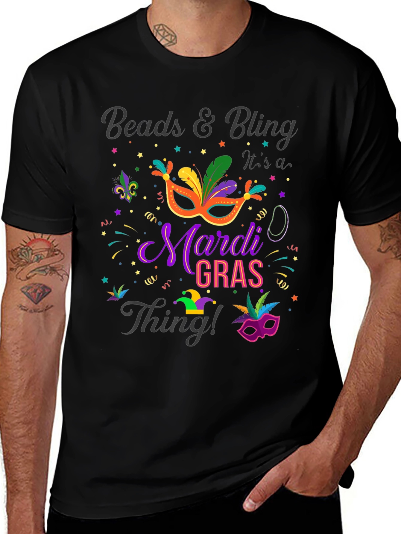 Mardi Gras Beads & Bling Graphic T-Shirt