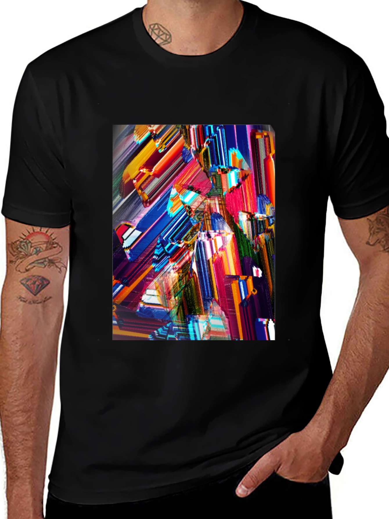 Variant 25 of Abstract Geometric Print Black Crew Neck T-Shirt