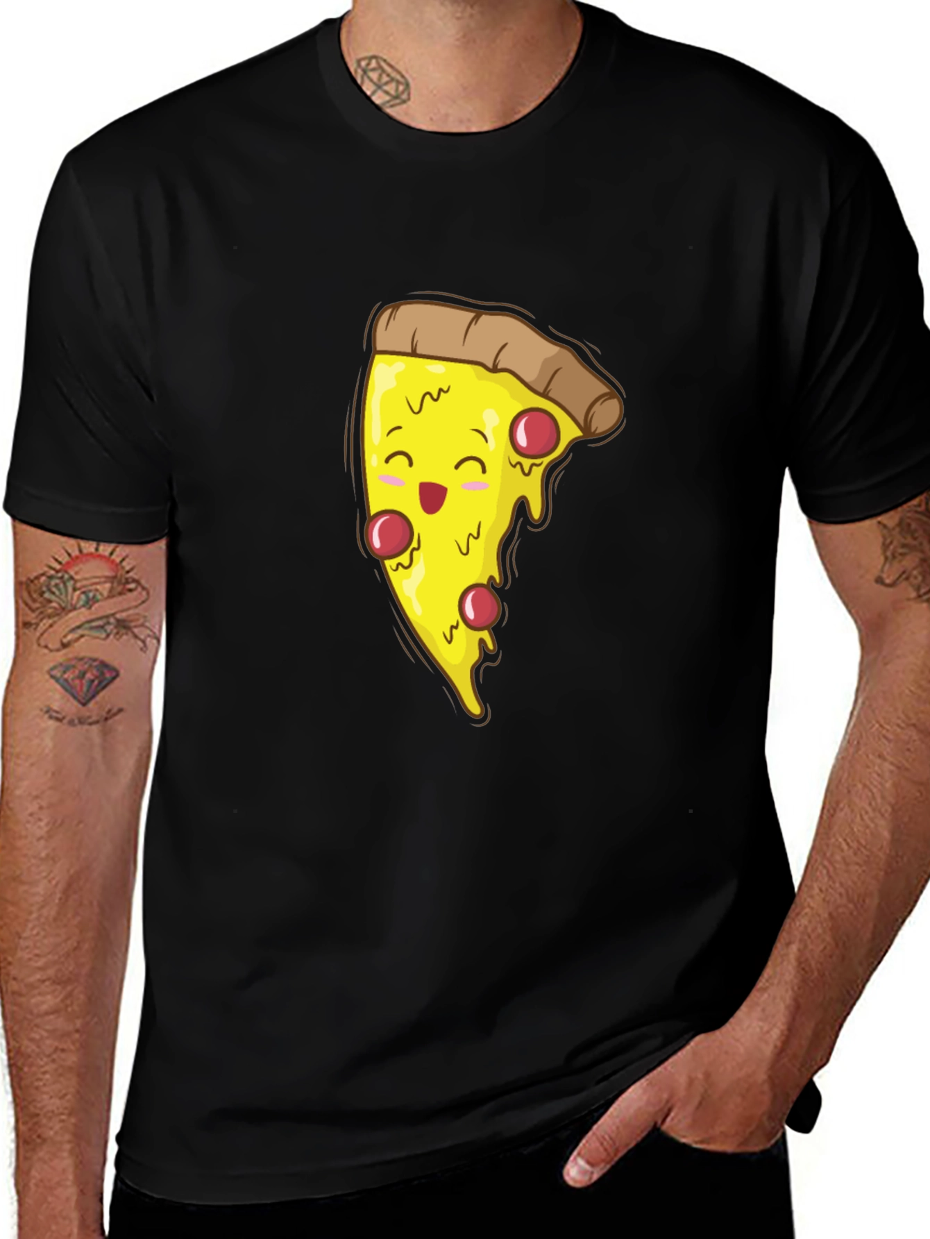 Variant 29 of Pizza Slice Graphic T-Shirt - Black Cotton Tee