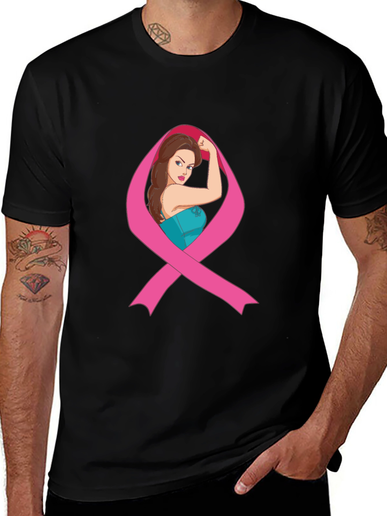 Variant 8 of Empowered Woman Breast Cancer Awareness Black Tee