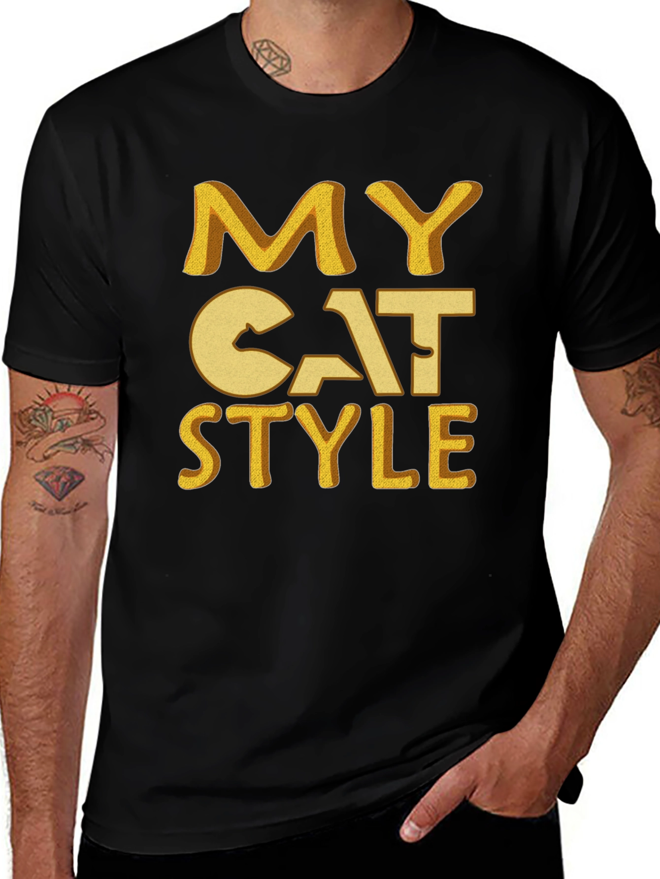 Variant 23 of My Cat Style Graphic Tee - Black Cotton T-Shirt
