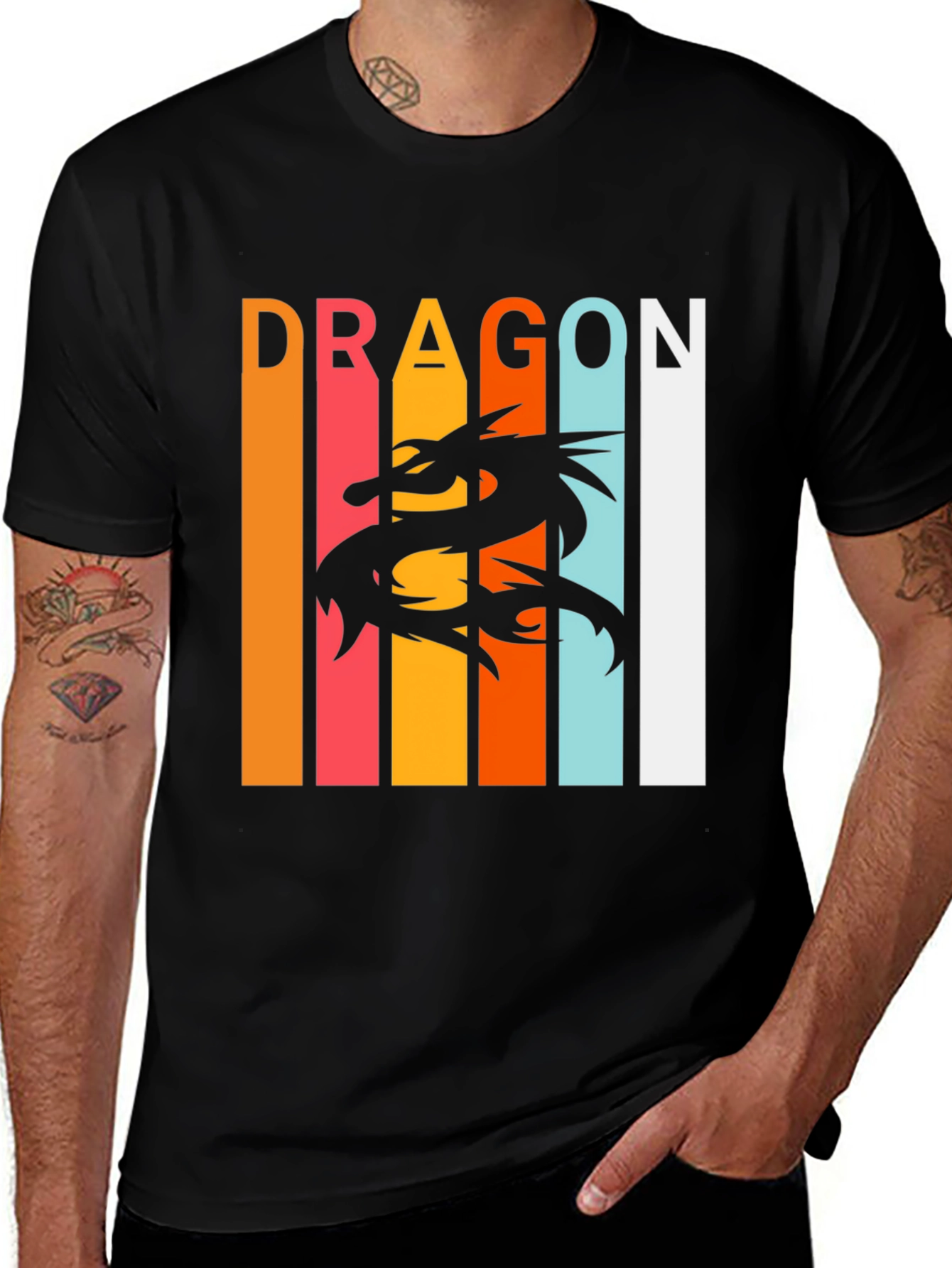 Variant 6 of Dragon Graphic Tee - Retro Style Black T-Shirt