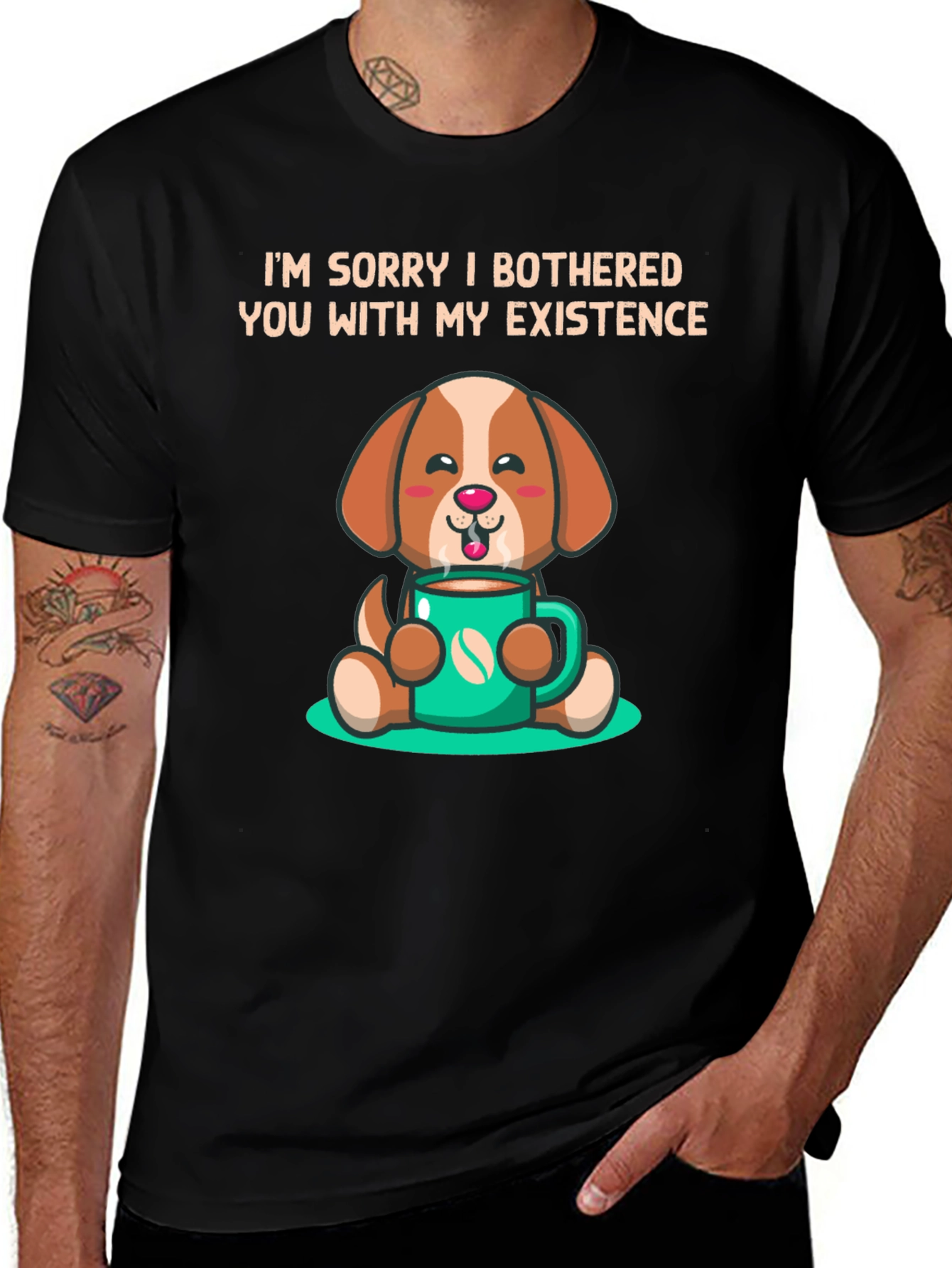 Variant 9 of Dog with Coffee T-Shirt - Sorry I Bothered You