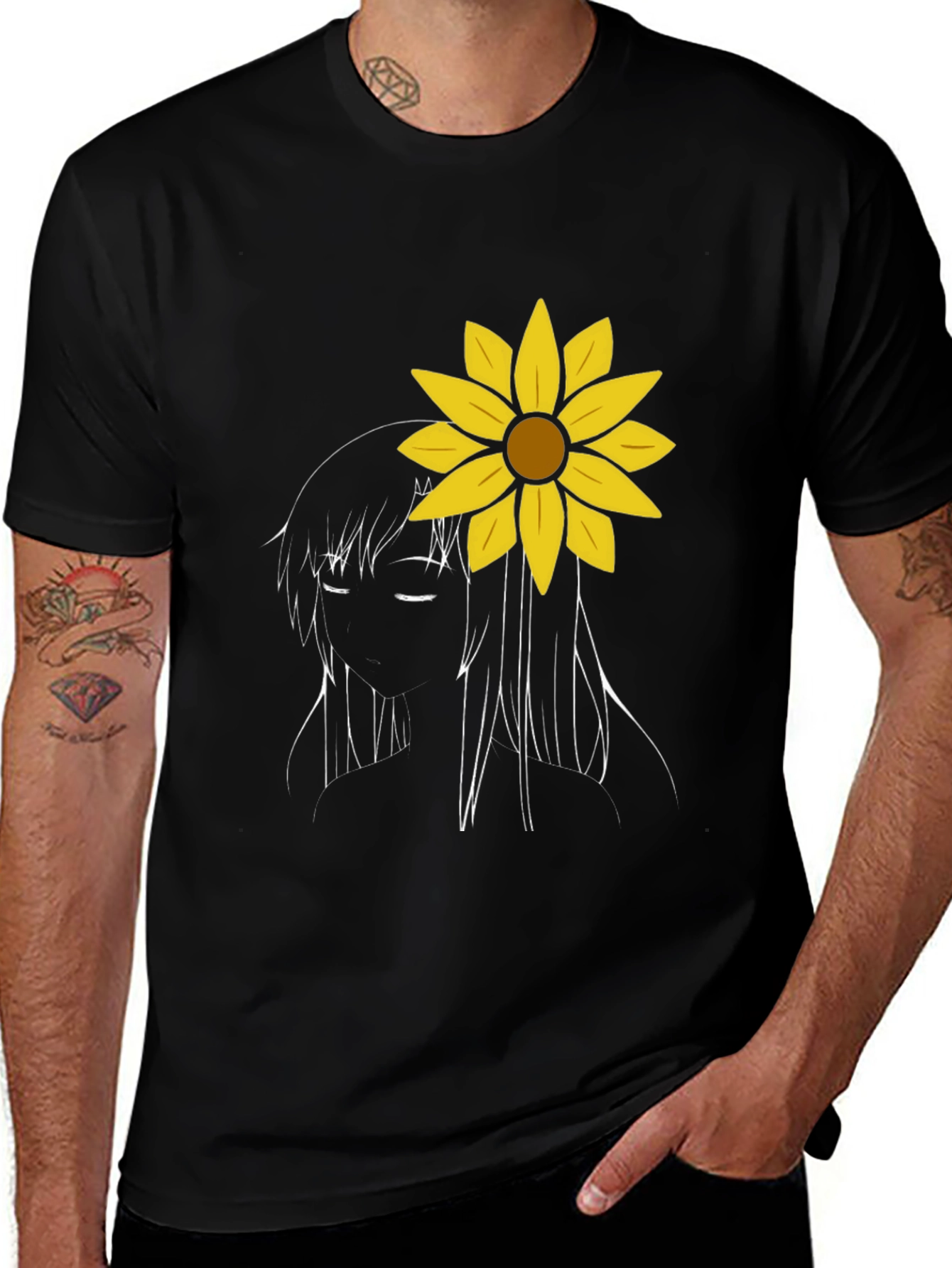 Variant 28 of Sunflower Girl Graphic Tee - Black Cotton Casual T-Shirt