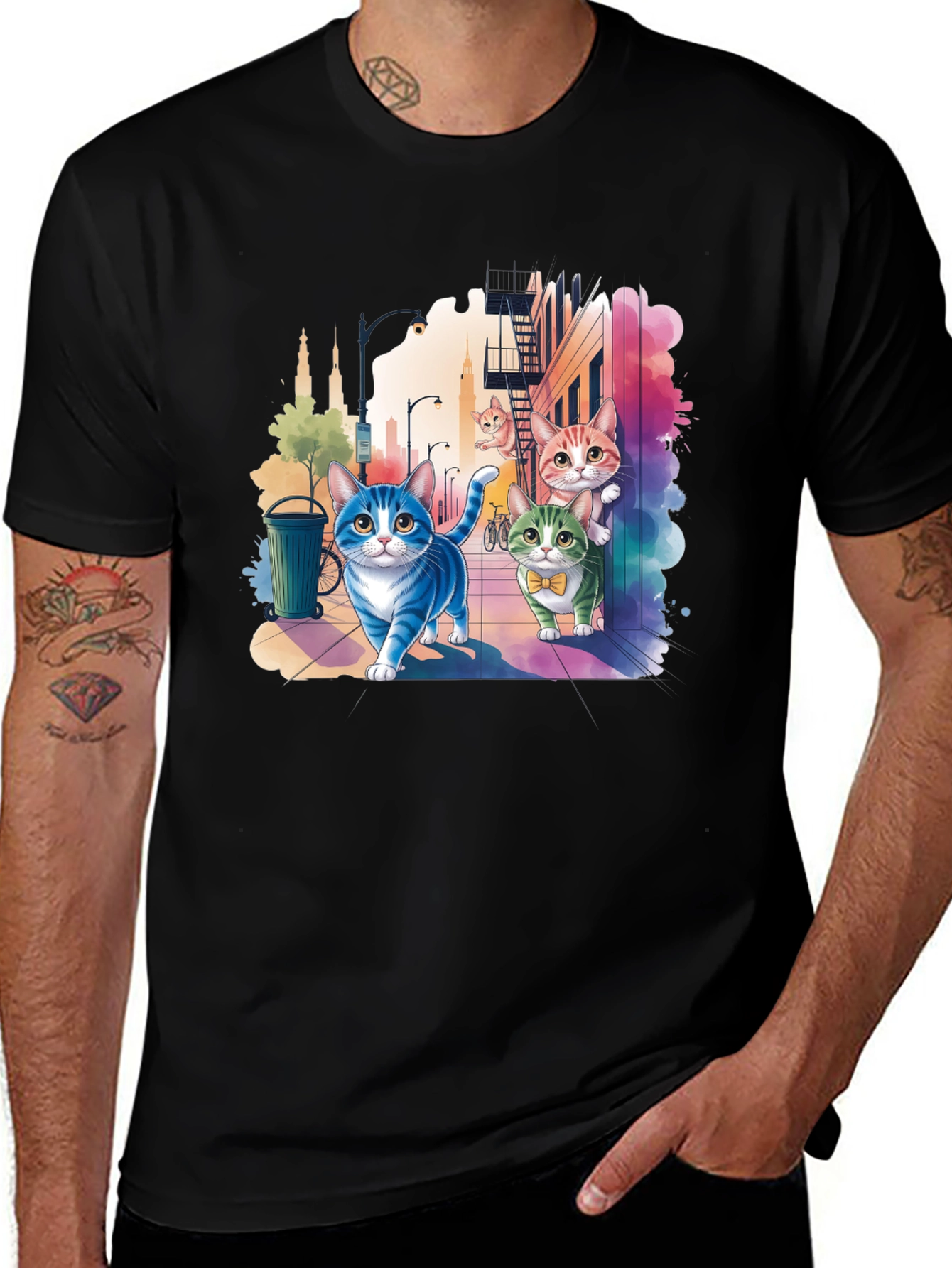 Variant 12 of Whimsical Cats Cityscape Graphic Tee