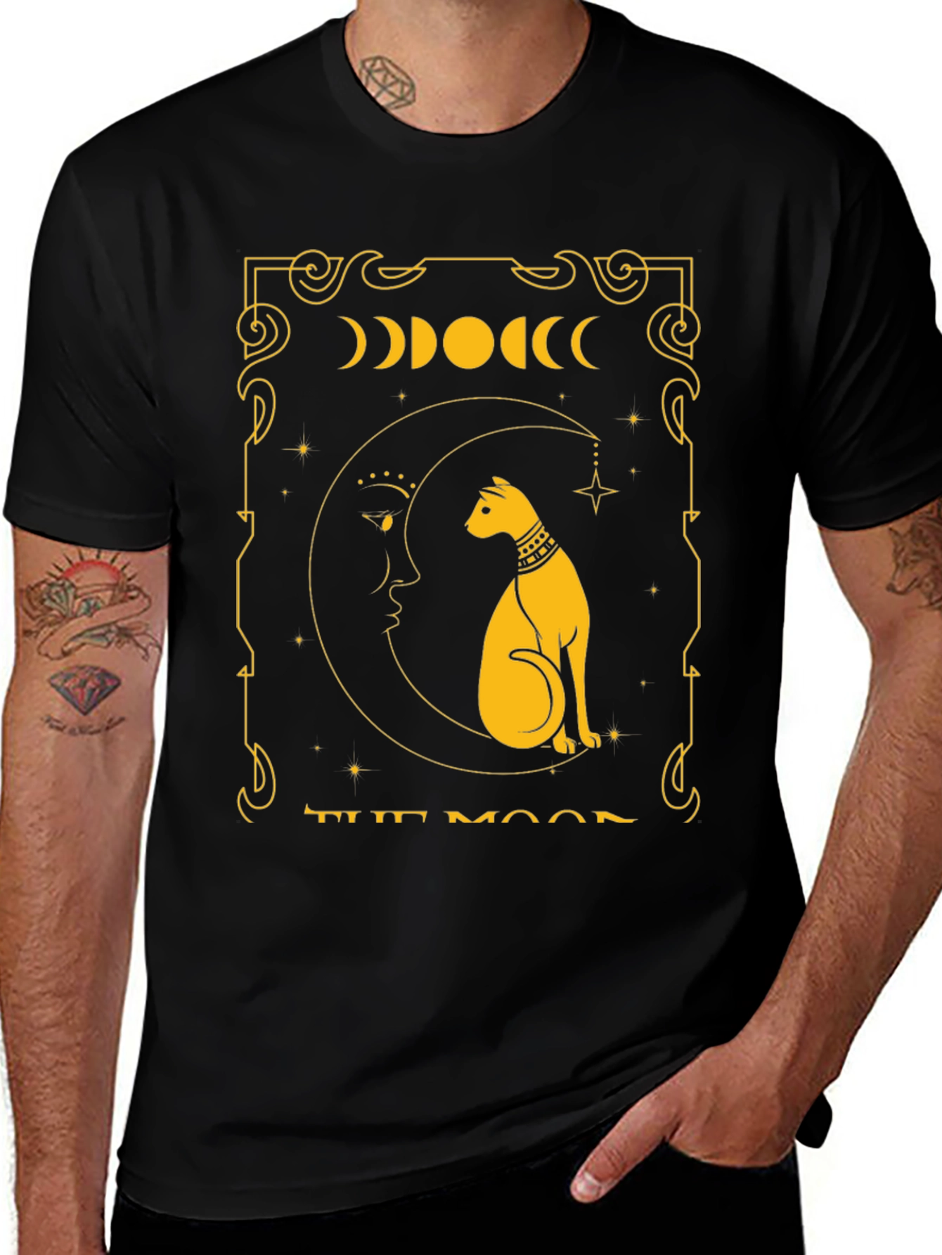 Variant 27 of The Moon Tarot Card T-Shirt Cat Design