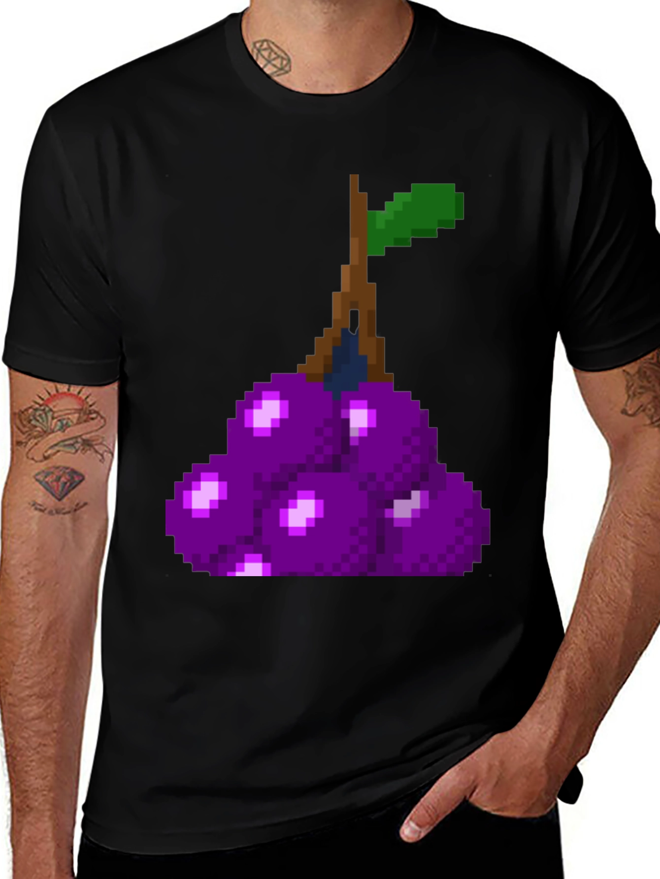 Pixel Grapes Graphic Tee - Unique Black T-Shirt