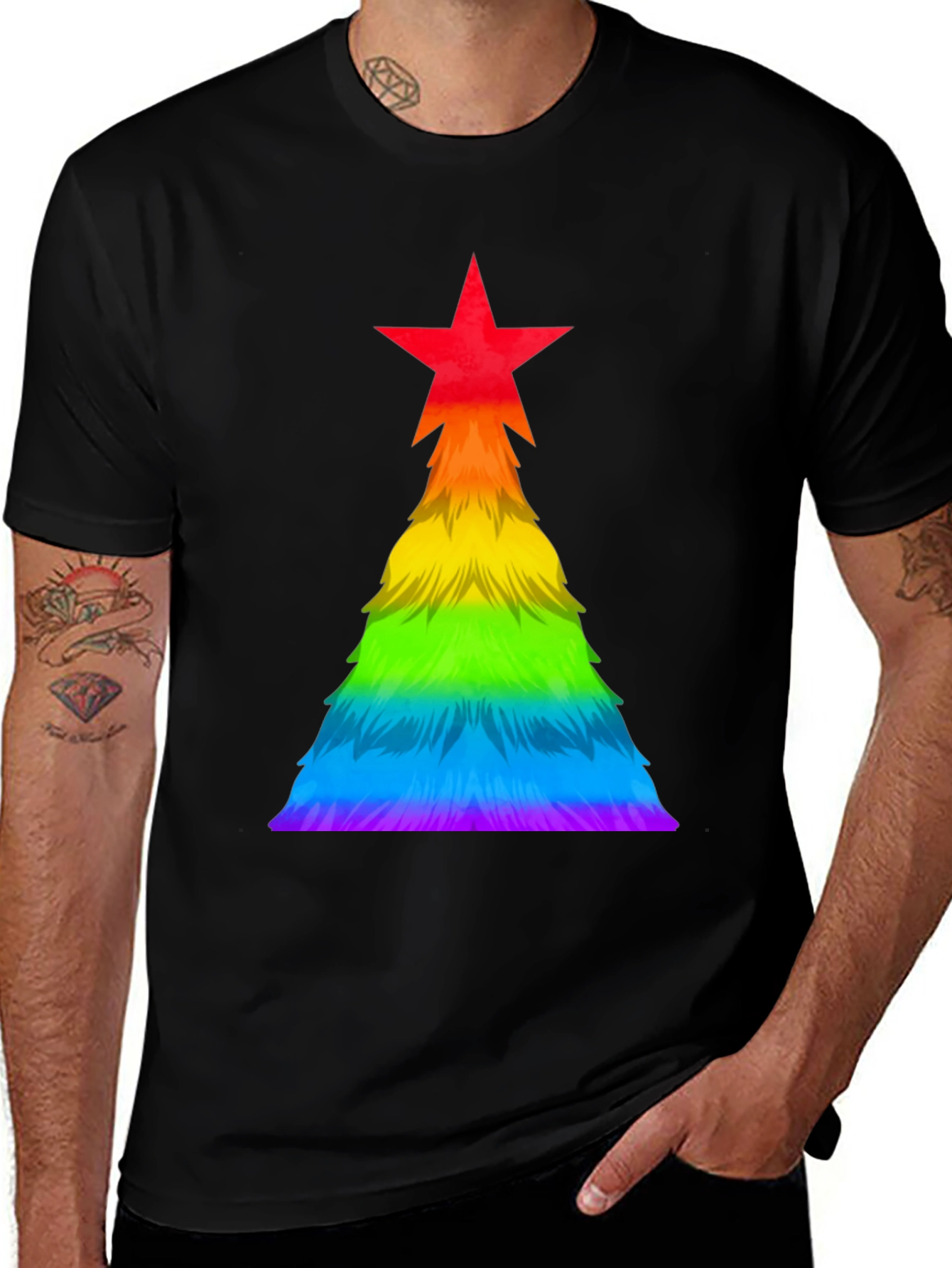 Variant 11 of Rainbow Pride Christmas Tree Graphic Tee