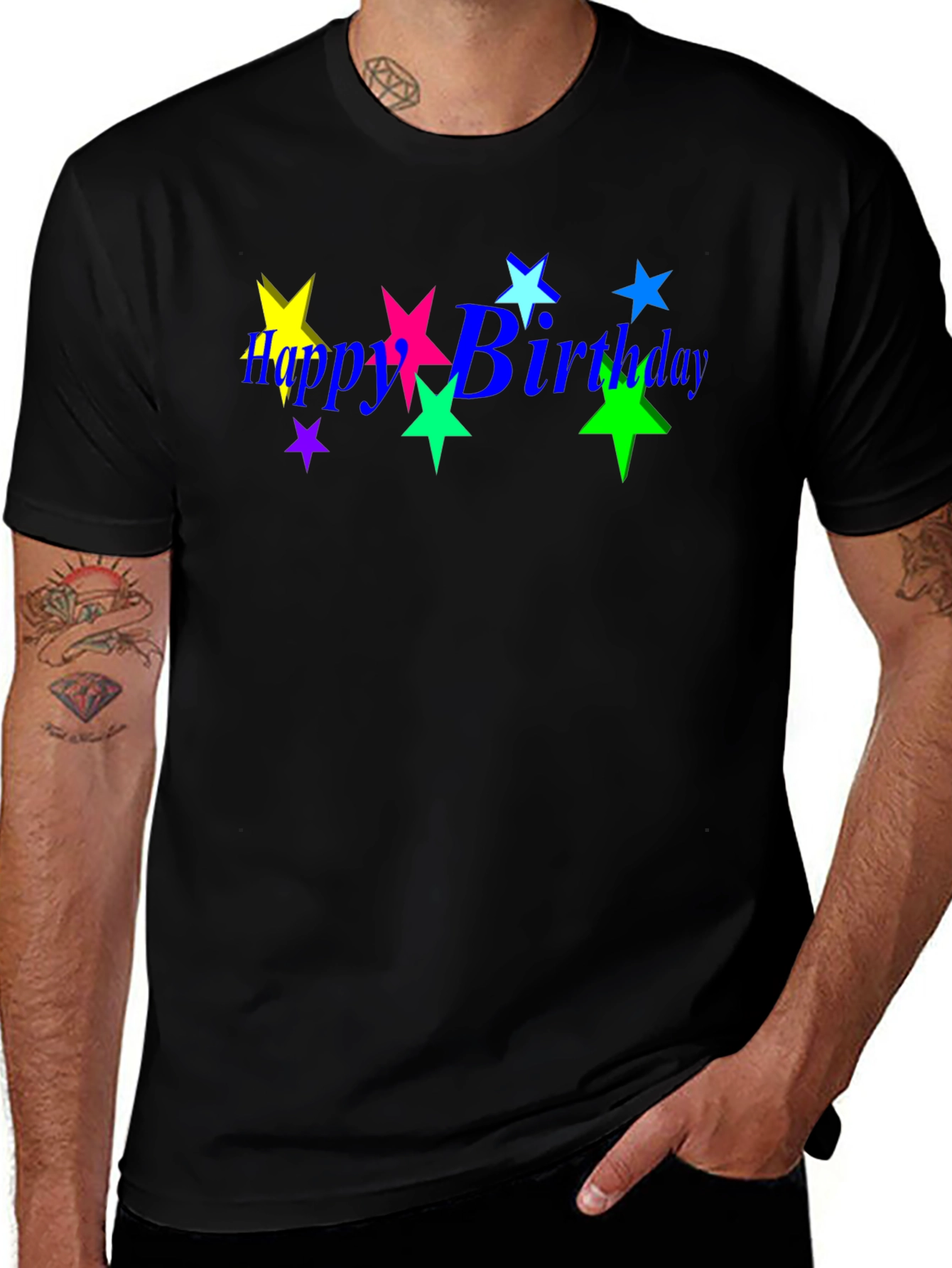 Variant 23 of Happy Birthday Star Graphic Tee - Trendy Black T-Shirt