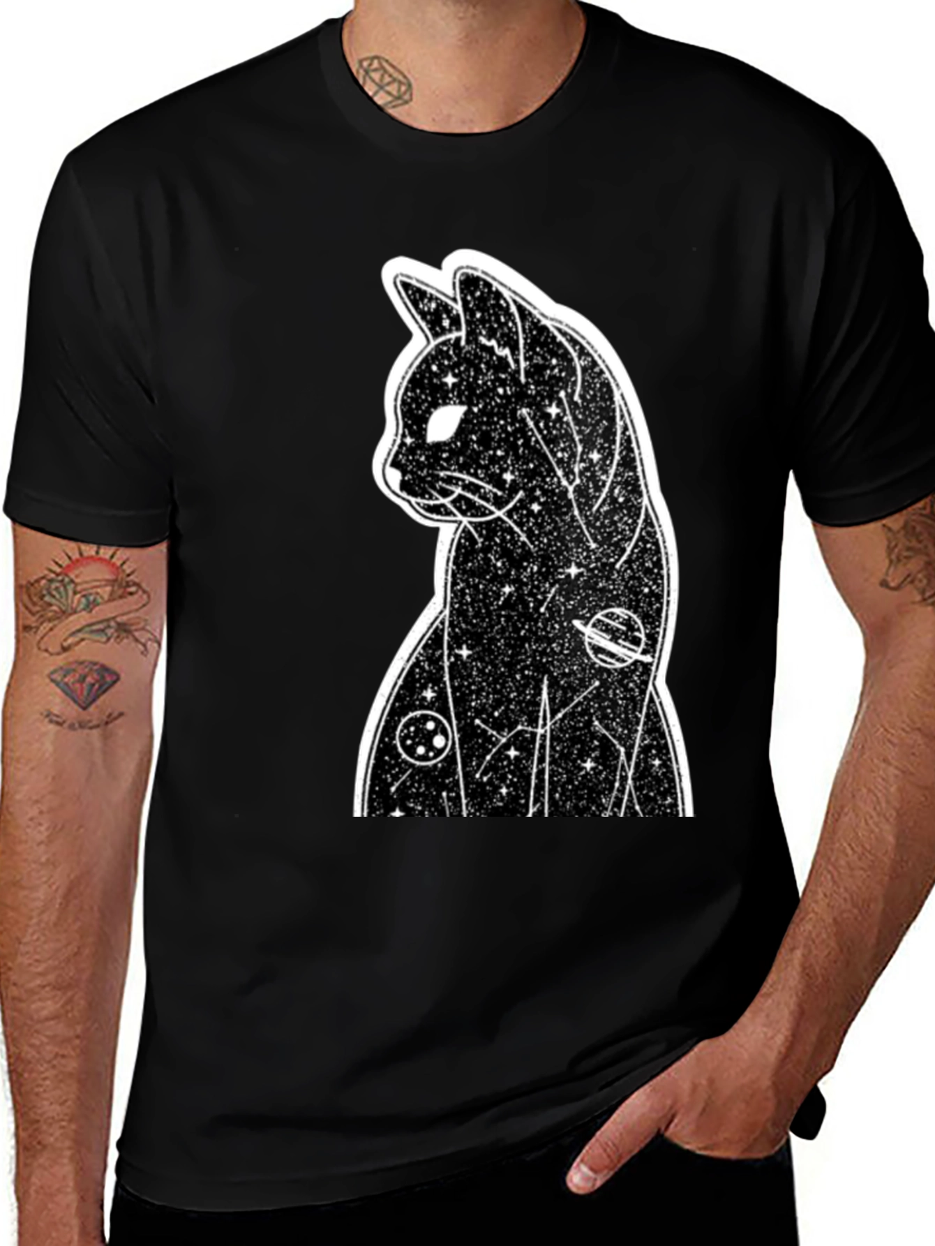 Variant 7 of Cosmic Cat T-Shirt - Black