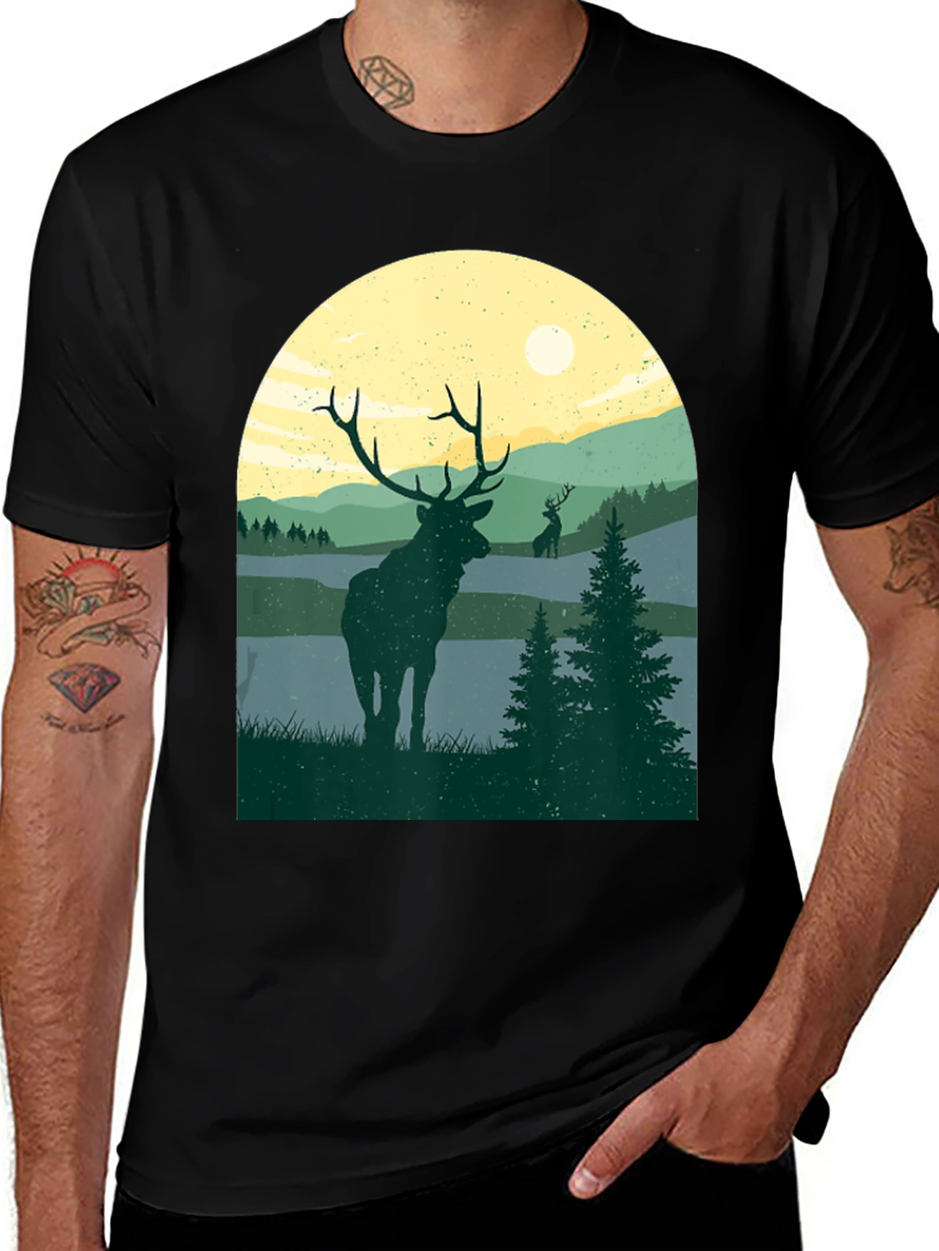Variant 30 of Nature Deer Graphic T-Shirt - Black